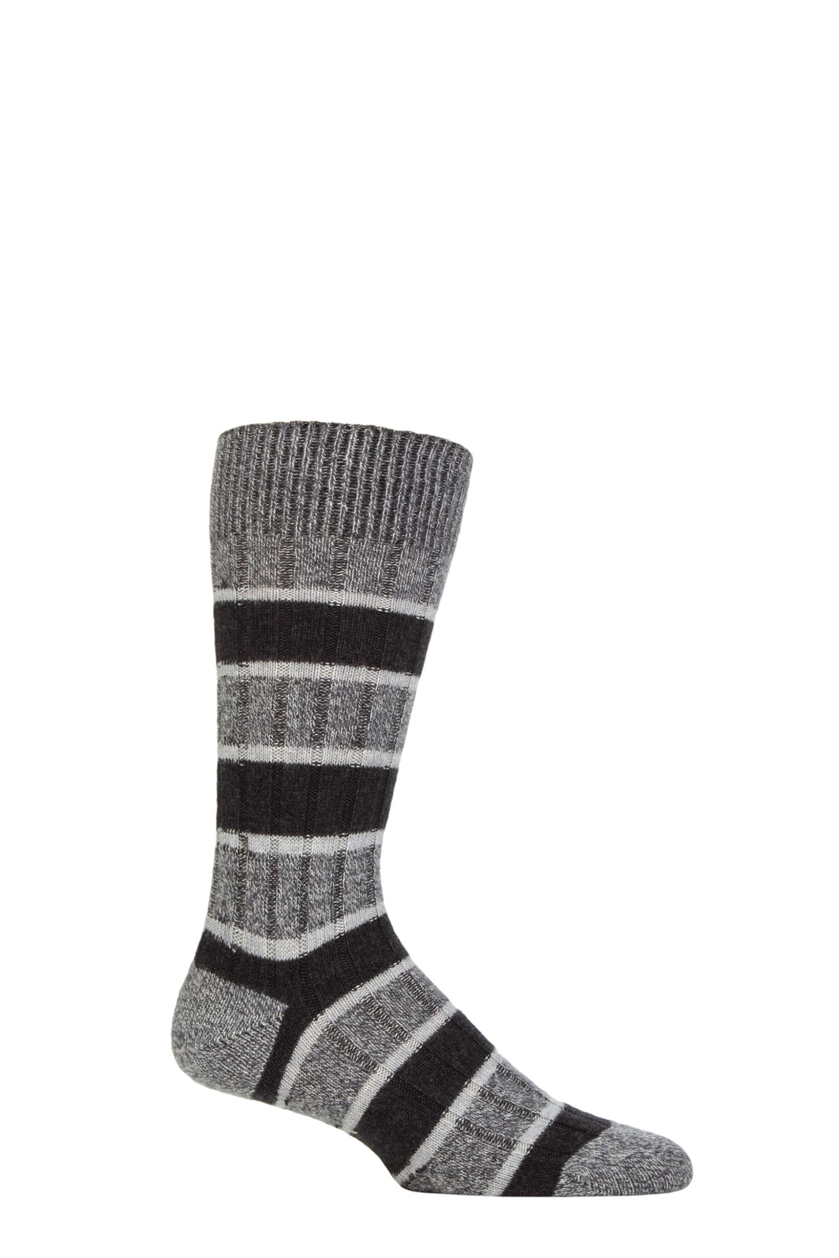 Mens 1 Pair Pantherella Stalbridge 85% Cashmere Striped Ribbed Socks Charcoal 10-12 Mens