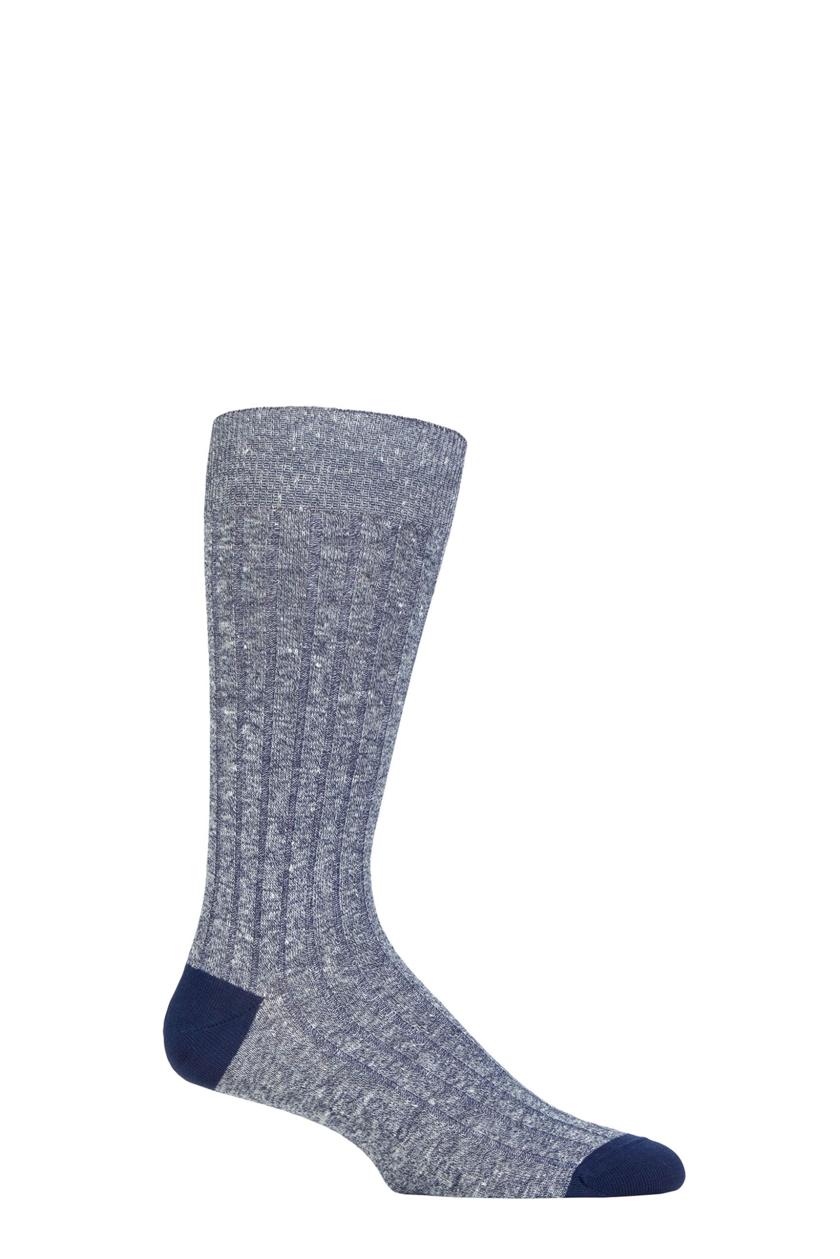 Image of Mens 1 Pair Pantherella Hamada Cotton and Linen Blend Socks Indigo 10-12
