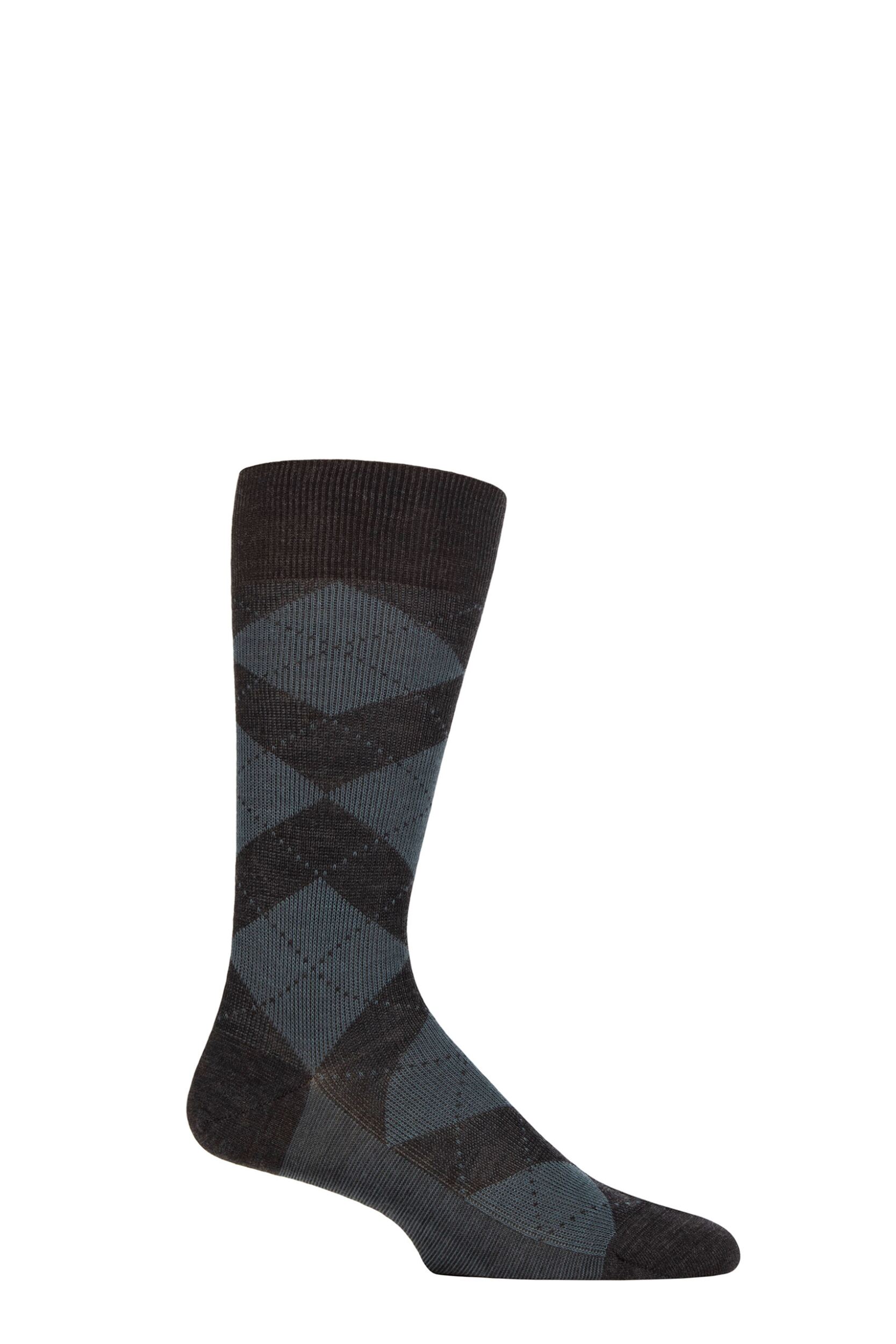 Image of Mens 1 Pair Pantherella Abdale Merino Wool Argyle Socks Charcoal 7.5-9.5 Mens