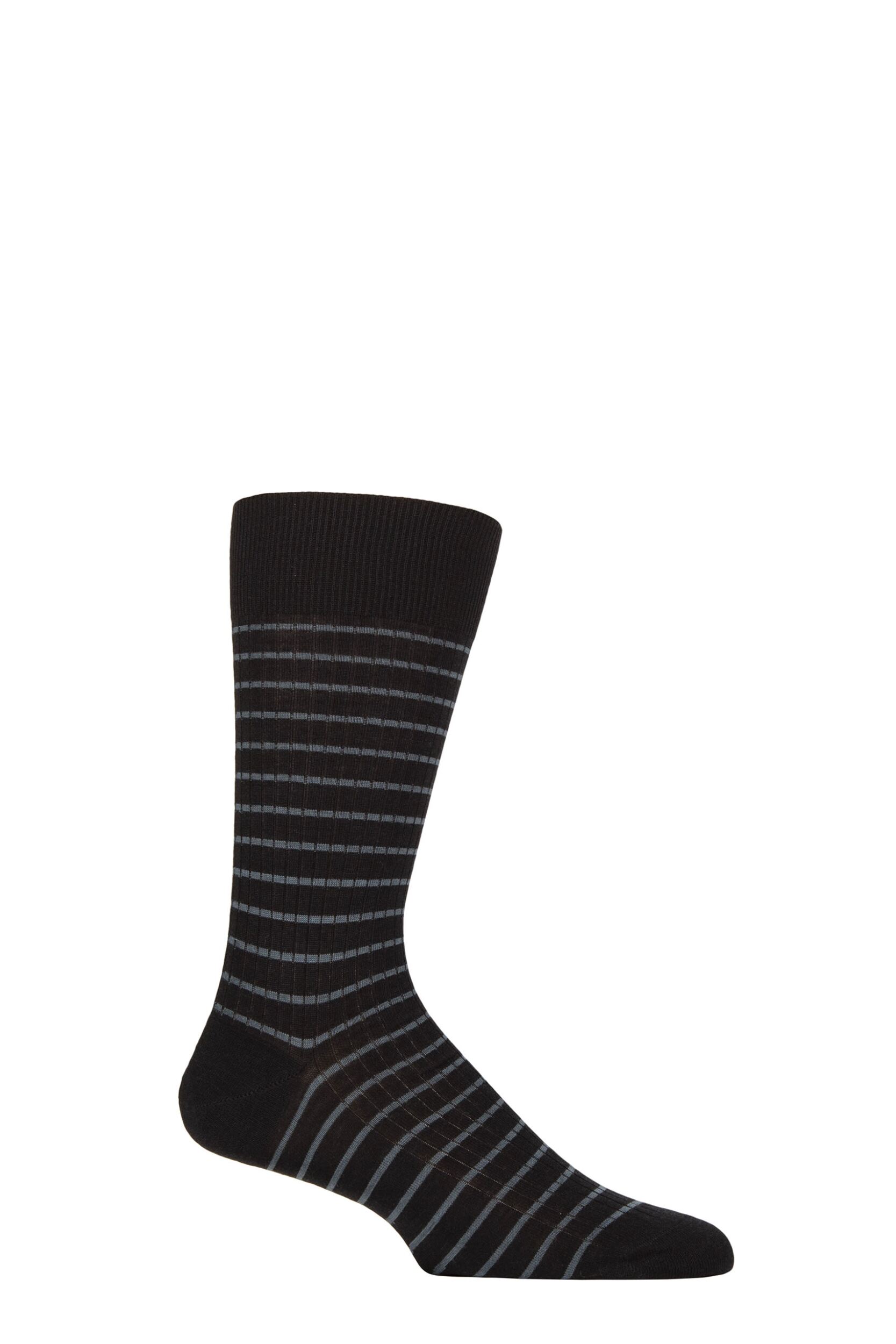 Image of Mens 1 Pair Pantherella Worthington Striped Merino Wool Socks Black / Green Mens
