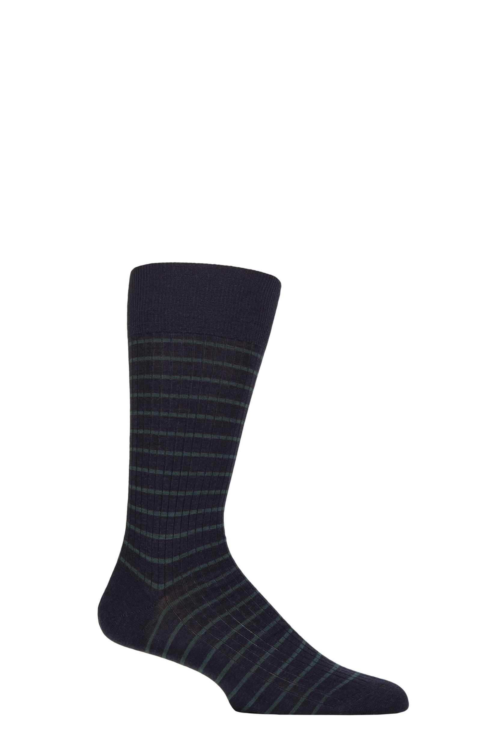 Mens 1 Pair Pantherella Worthington Striped Merino Wool Socks Navy / Tartan 10-12 Mens