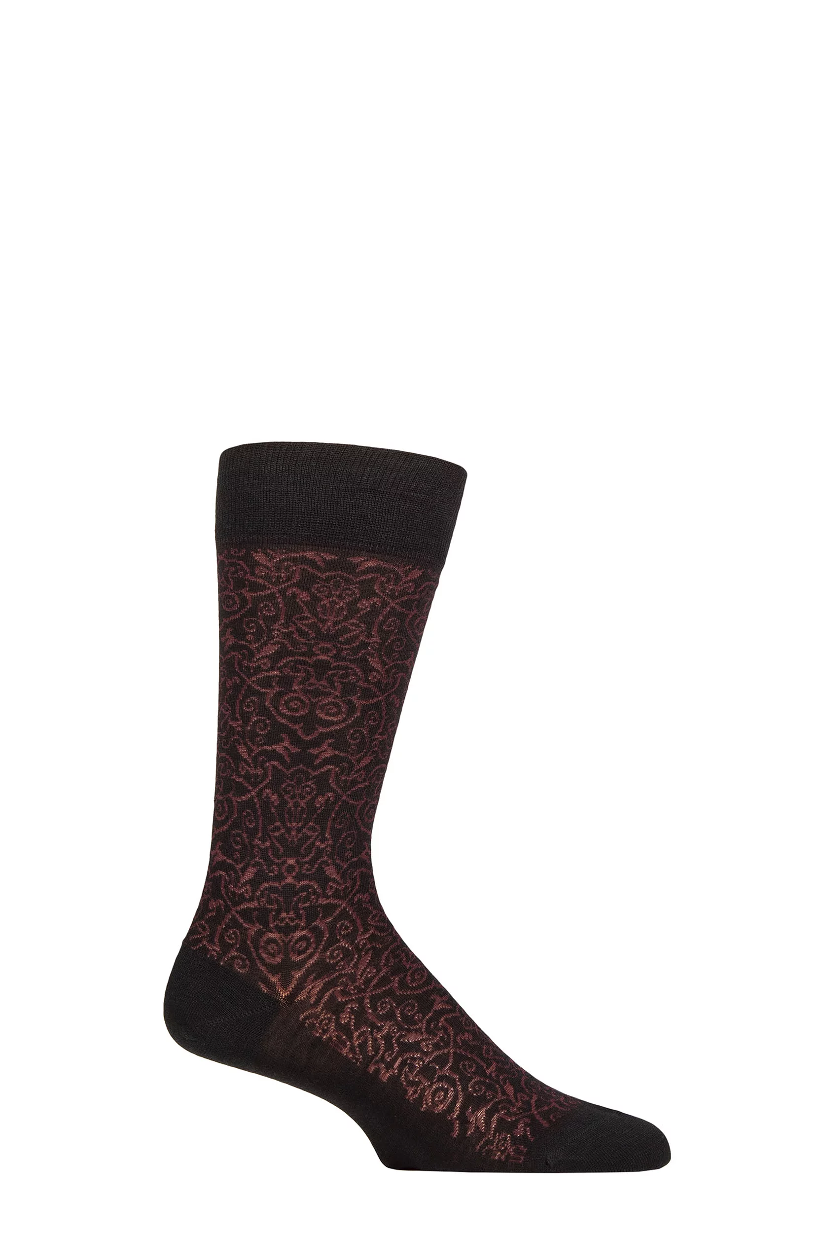 Men's 1 Pair Pantherella Austen Brocade Jacquard Merino Wool Socks Black 7.5-9.5 Mens