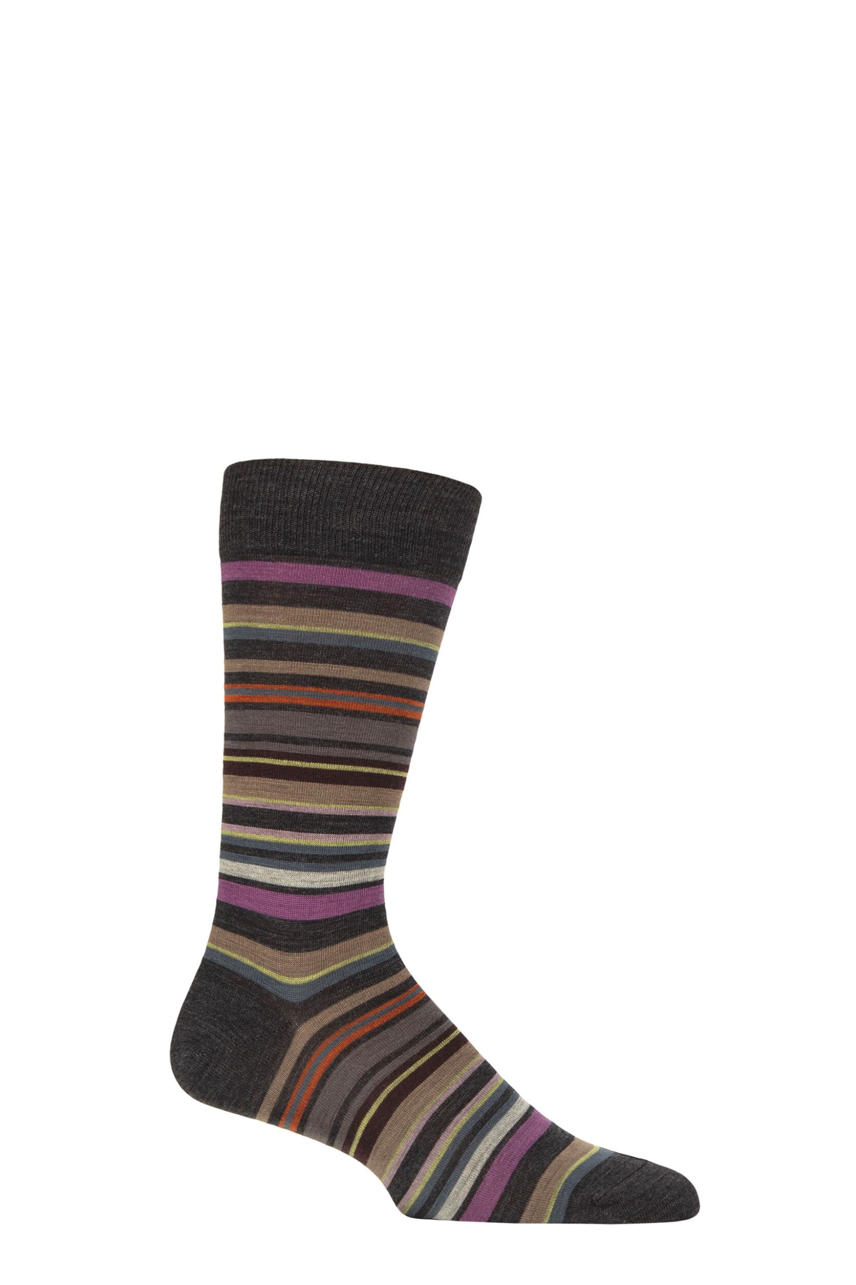 Mens 1 Pair Pantherella Quakers Merino Wool Striped Socks Charcoal / Brown 7.5-9.5 Mens