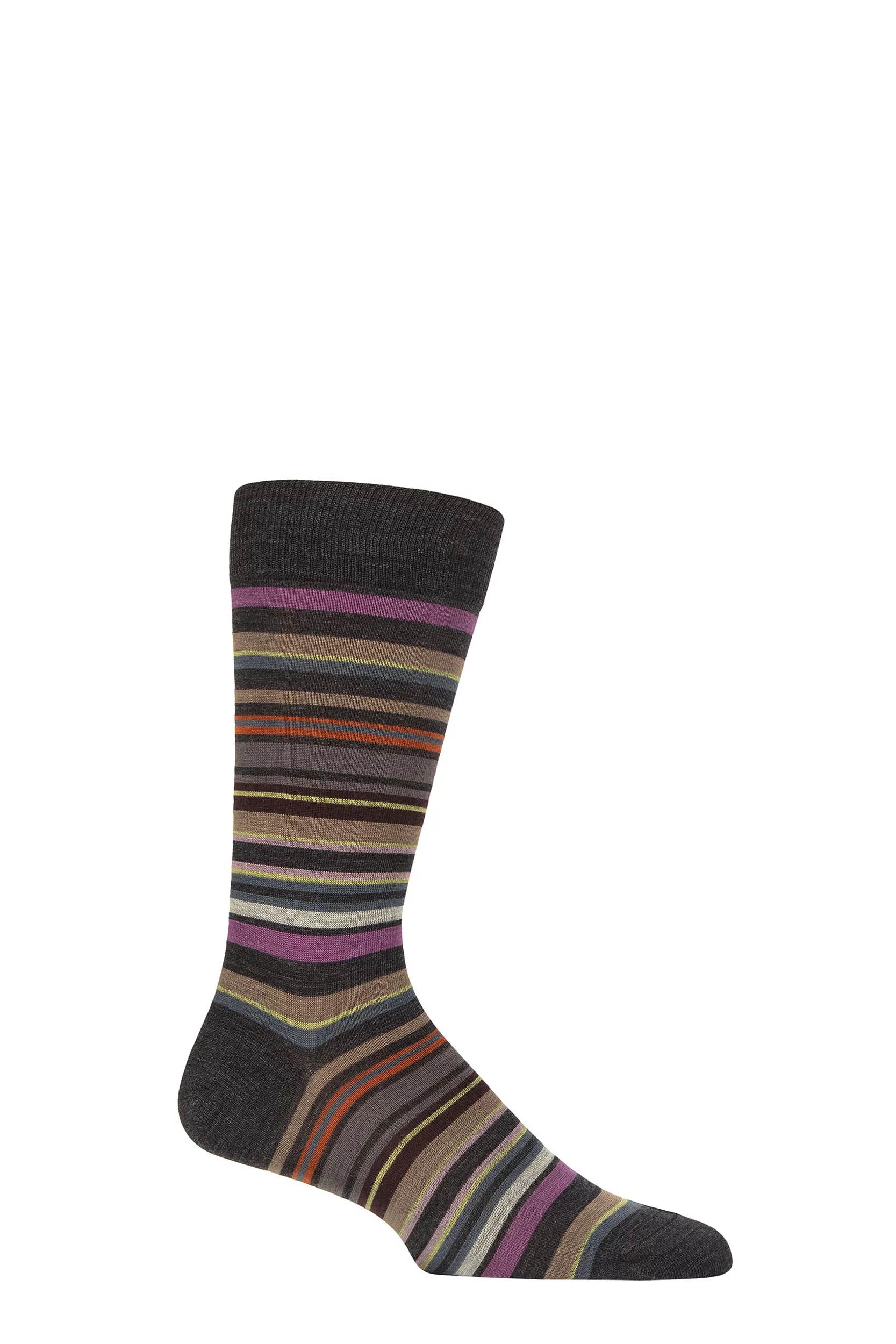 Mens 1 Pair Pantherella Quakers Merino Wool Striped Socks Charcoal / Brown 10-12 Mens