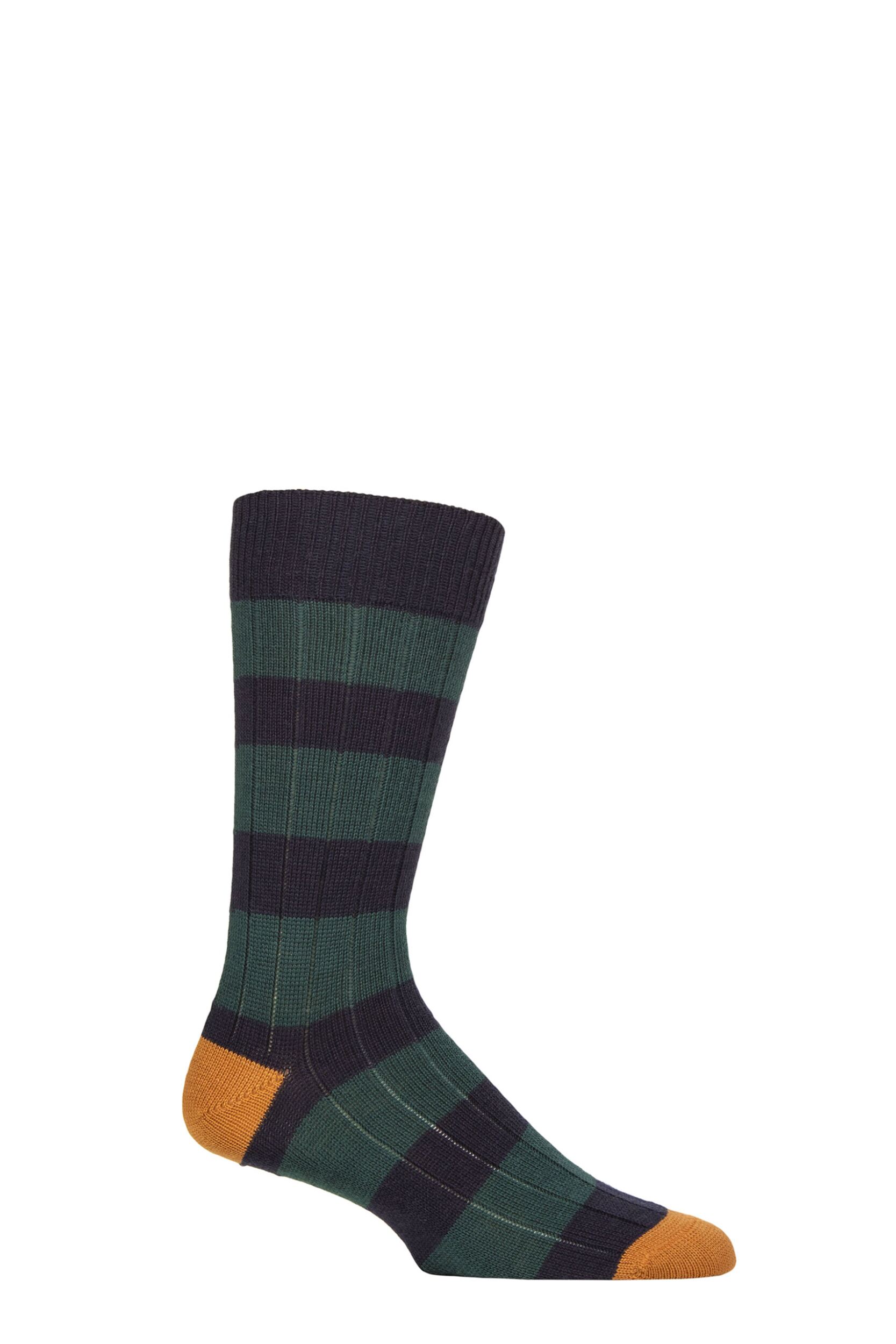 Mens 1 Pair Pantherella Fairford Leisure Weight Merino Wool Striped Socks Navy 7.5-9.5 Mens