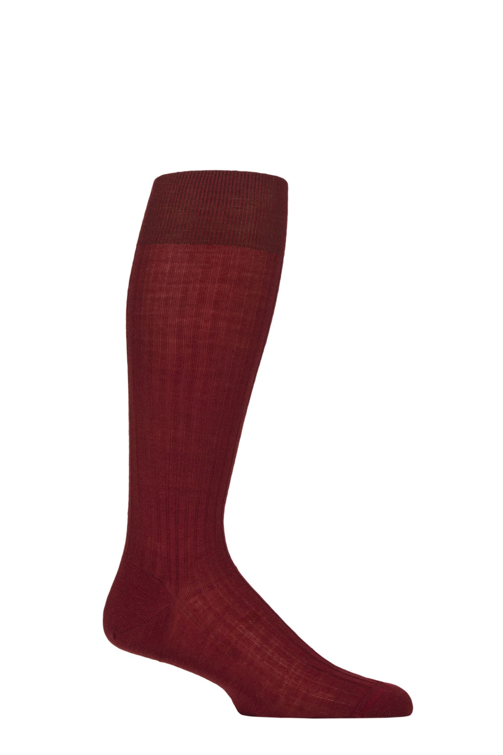 Image of Mens 1 Pair Pantherella Merino Wool Rib Knee High Socks Wine Mens