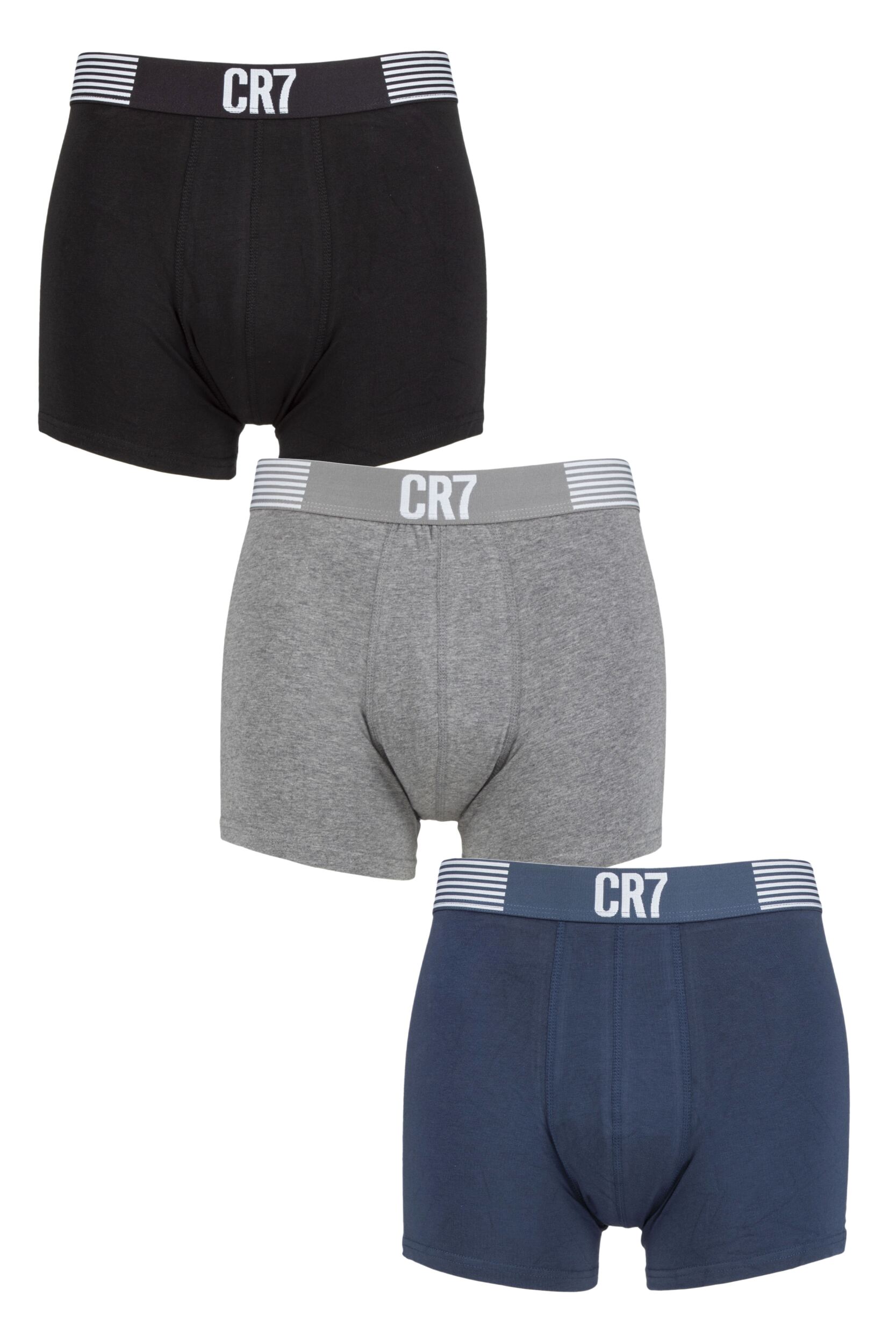 Mens 3 Pack CR7 Cotton Trunks Black/Blue/Grey XX Large