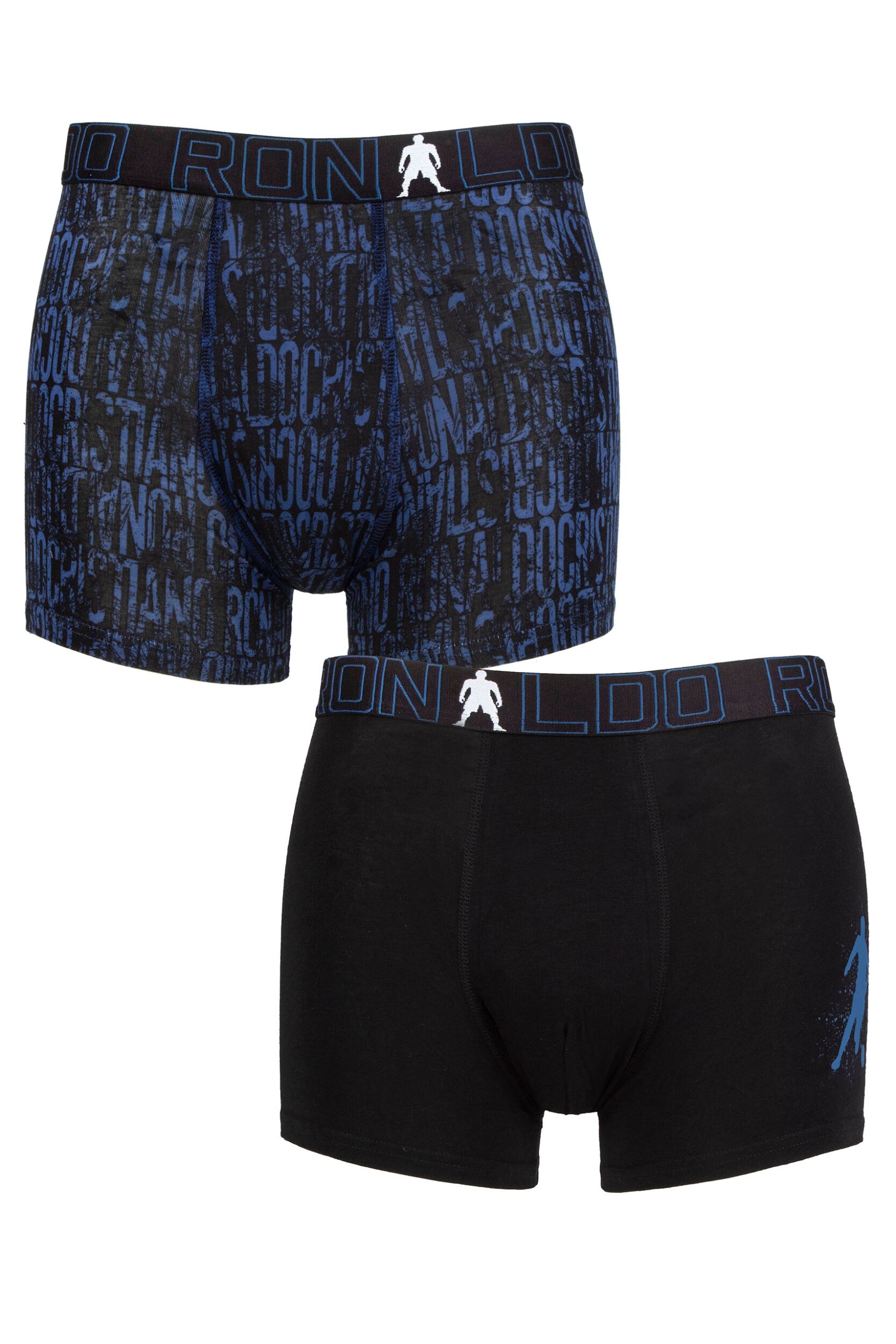 Boys 2 Pack CR7 Cotton Boxer Shorts Blue Print/Black 7-9 Years
