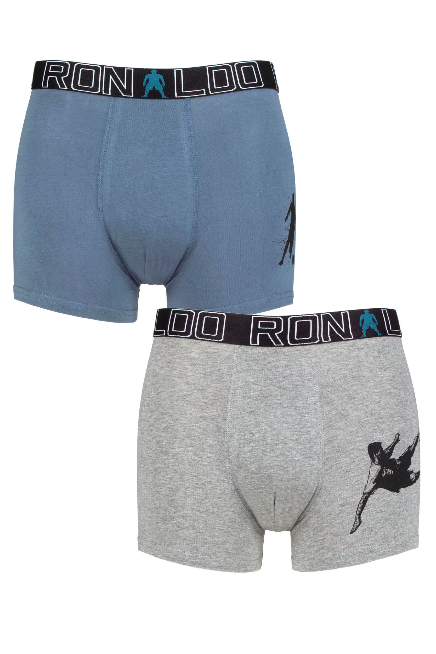 Boys 2 Pack CR7 Cotton Boxer Shorts Grey/Blue 10-12 Years