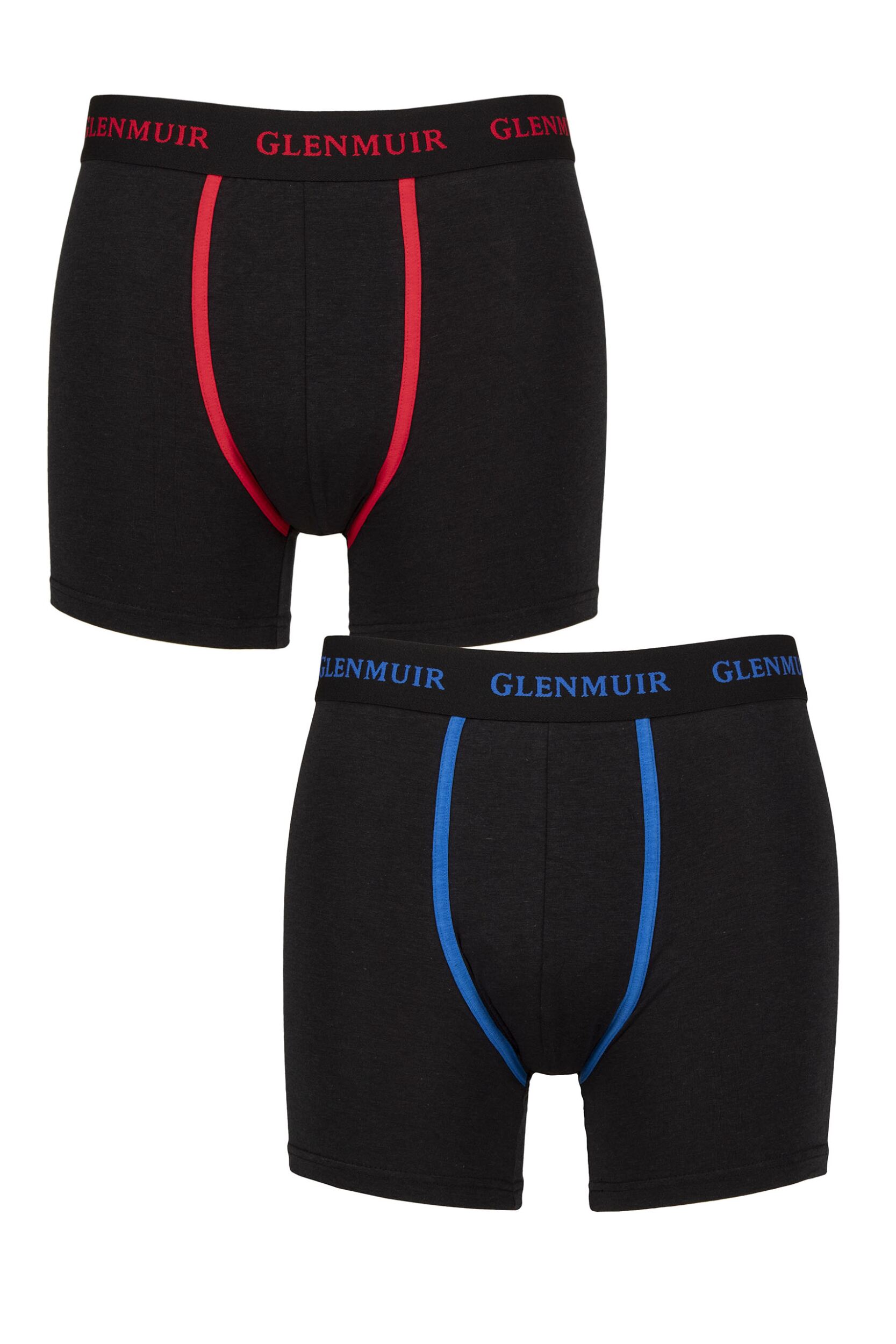 Mens 2 Pack Glenmuir Cotton and Bamboo Blend Long Leg Trunks Black / Red / Blue M