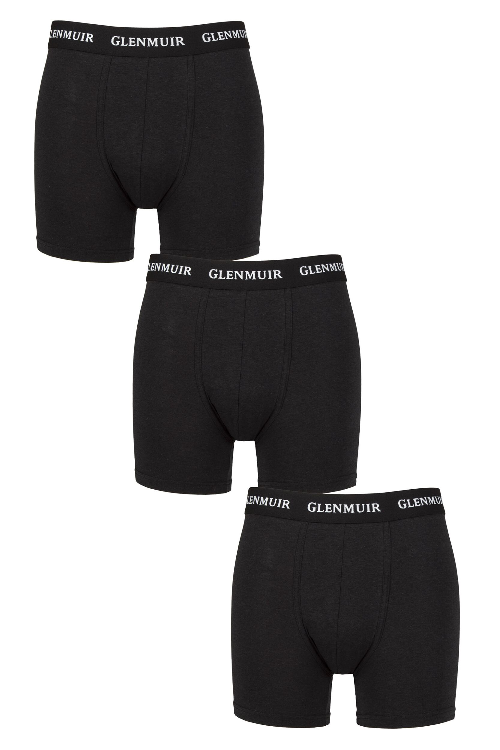 Image of Mens 3 Pack Glenmuir Cotton and Bamboo Blend Long Leg Trunks Black M