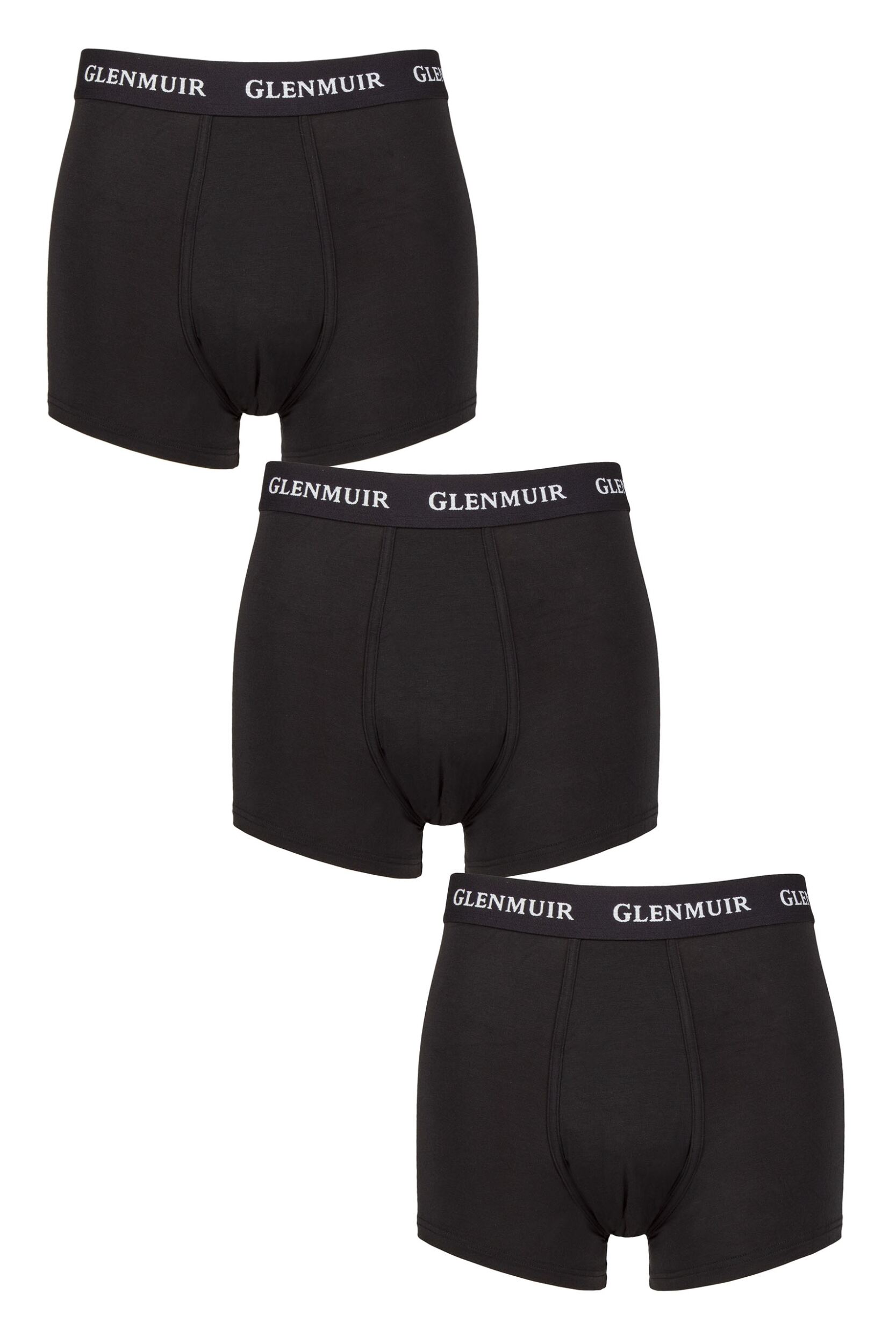 Mens 3 Pack Glenmuir 95% Modal Hipster Trunks Black M