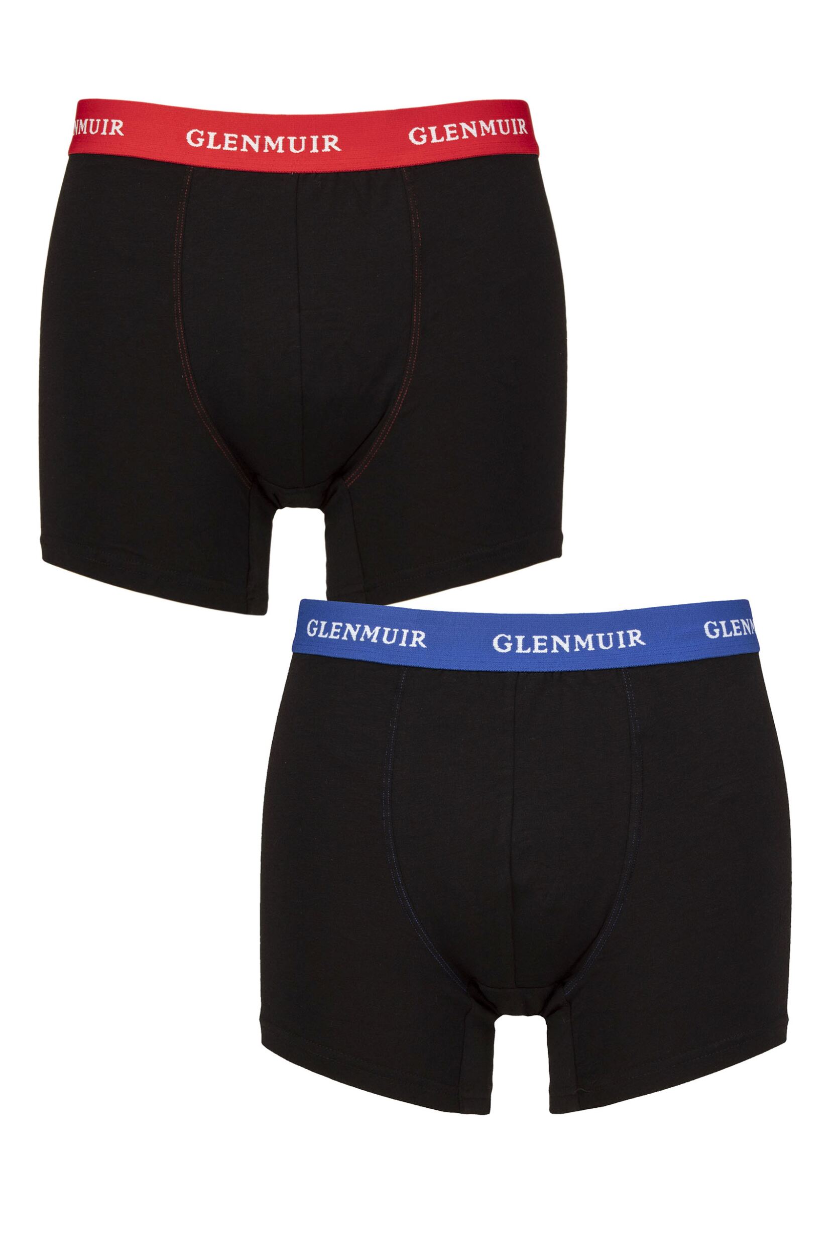 Image of Mens 2 Pack Glenmuir Cotton and Modal Blend Trunks Black / Blue / Red L