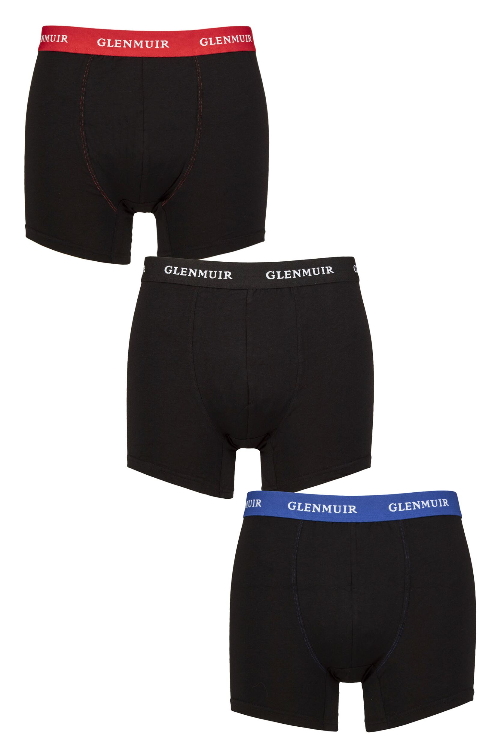 Image of Mens 3 Pack Glenmuir Cotton and Modal Blend Trunks Black / Blue / Red S