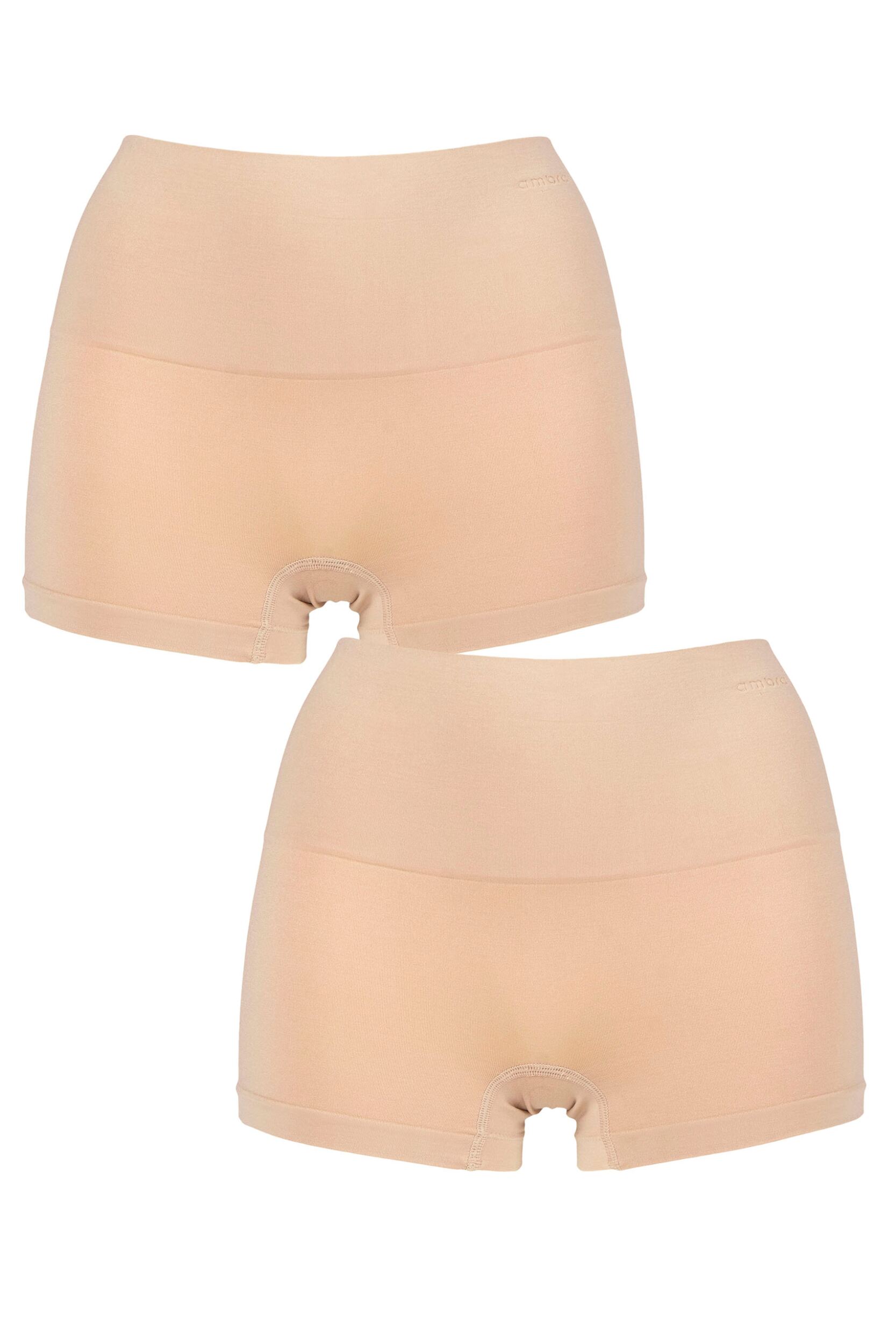 Women's 2 Pack Ambra Seamless Smoothies Shorties Underwear Rose Beige 14-16 UK
