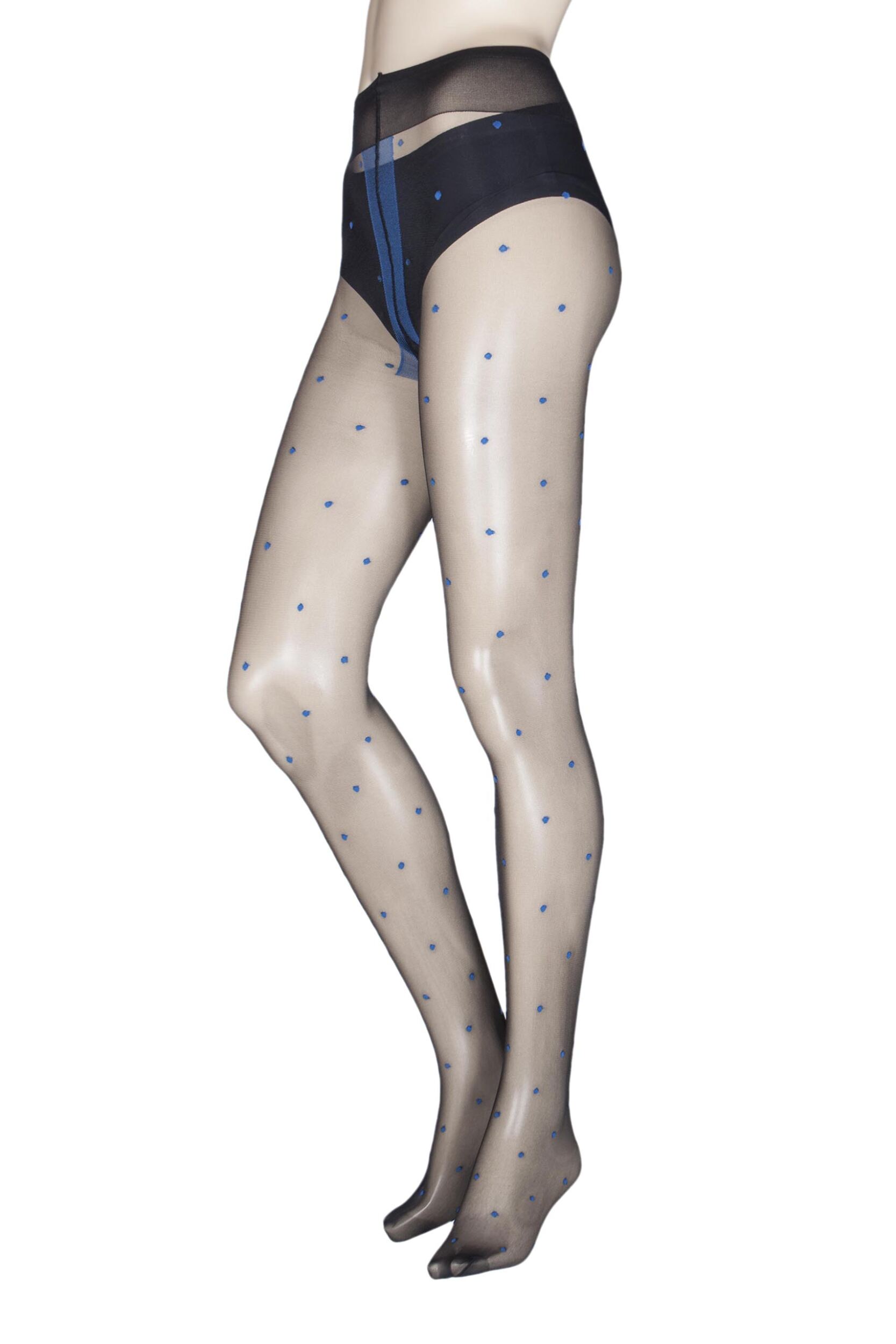 Image of Pair Blue Anguria Spotted Tights Ladies Extra Large - Trasparenze
