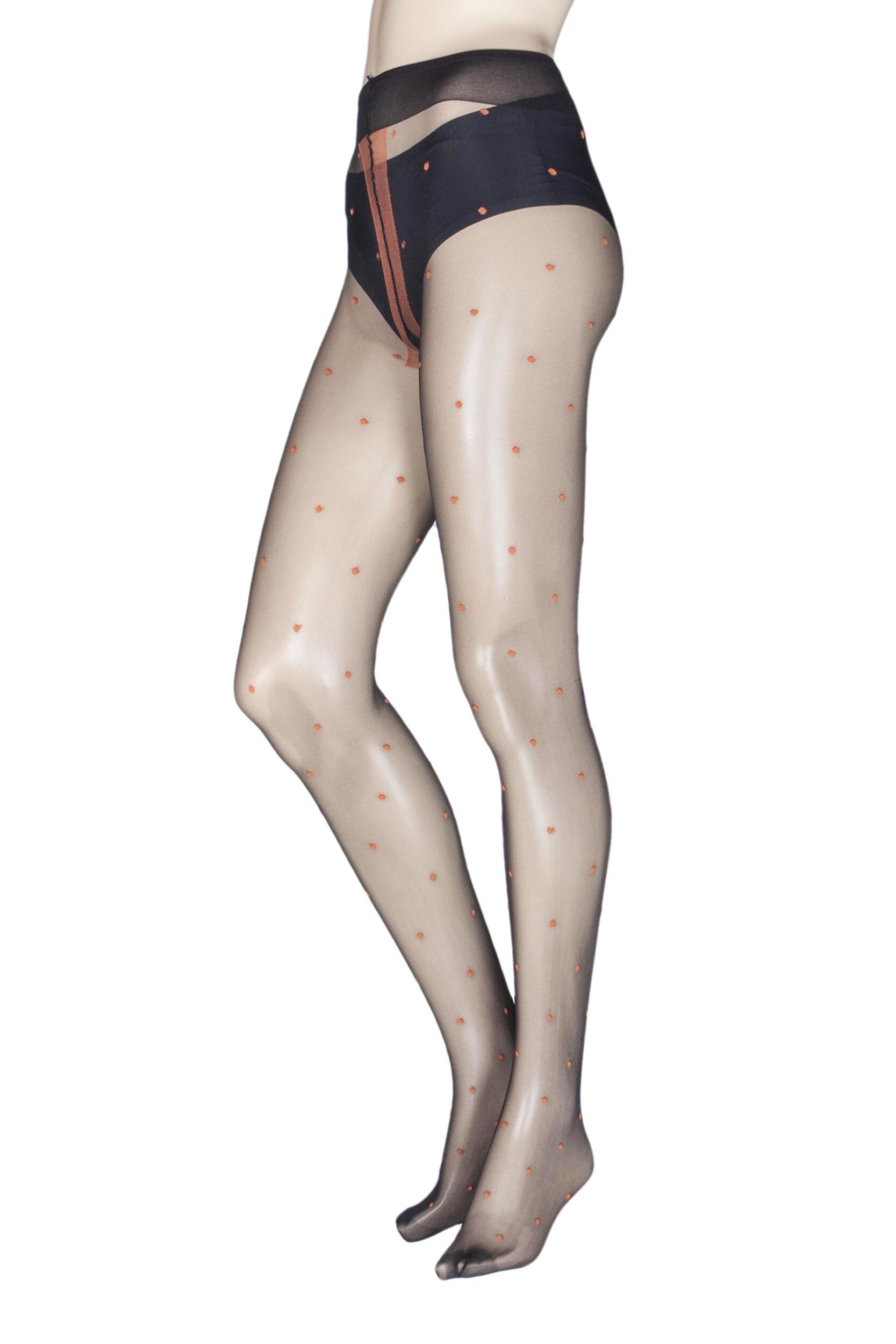 1 Pair Orange Anguria Spotted Tights Ladies Medium - Trasparenze