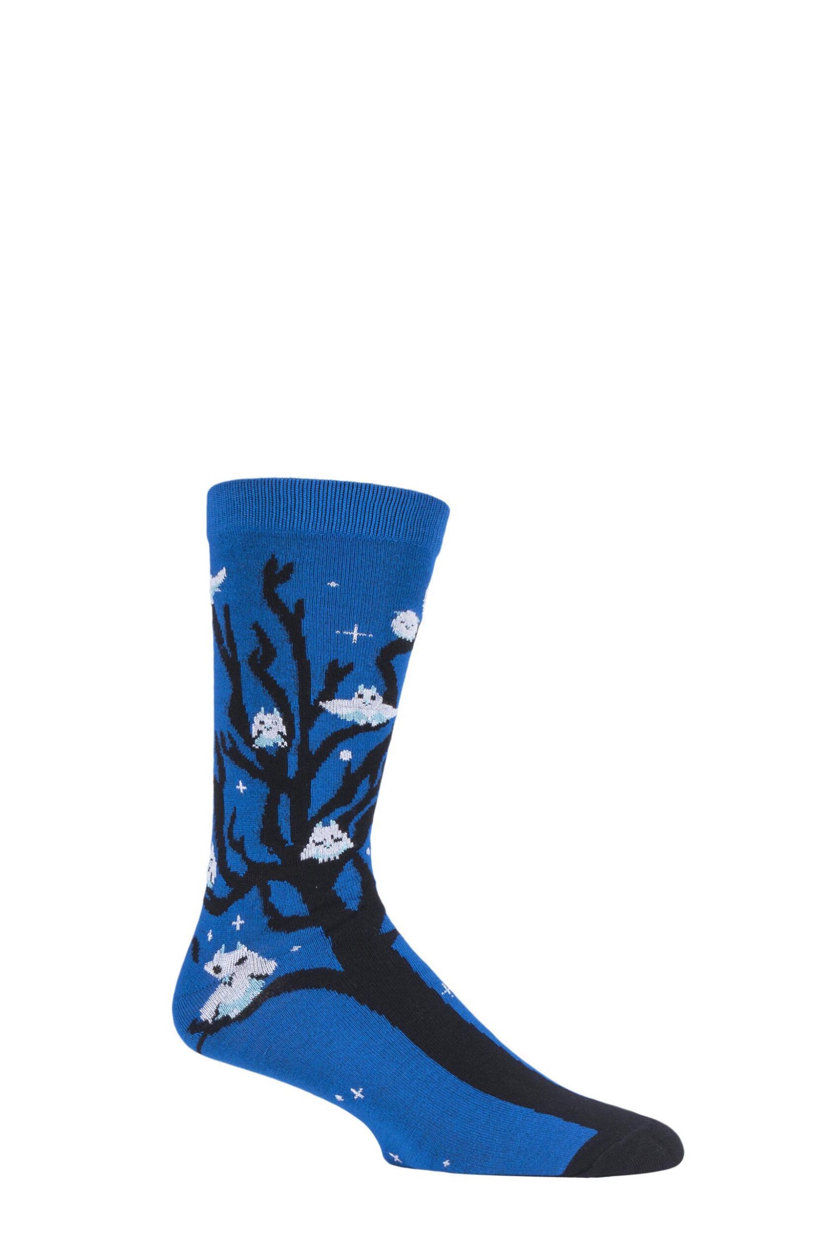 1 Pair Blue Fair Trade Bamboo Owls Socks Unisex 7-12 Mens - Shared Earth