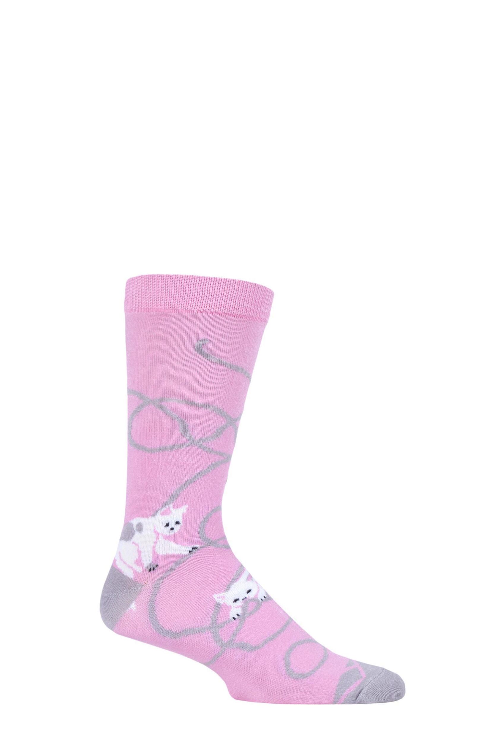 Image of 1 Pair Multi Fair Trade Bamboo Kittens Playing Socks Unisex 3-7 Ladies - Shared Earth