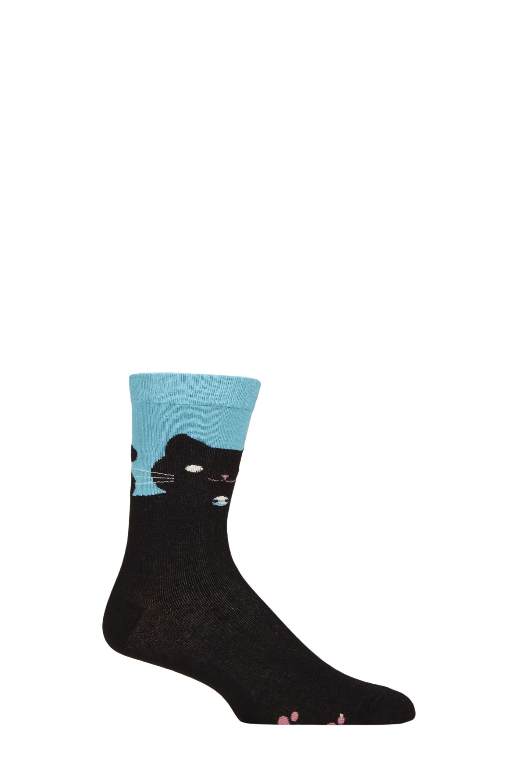 Mens and Women's 1 Pair Shared Earth Fair Trade Black Cat Bamboo Socks Black Cat UK 3-7