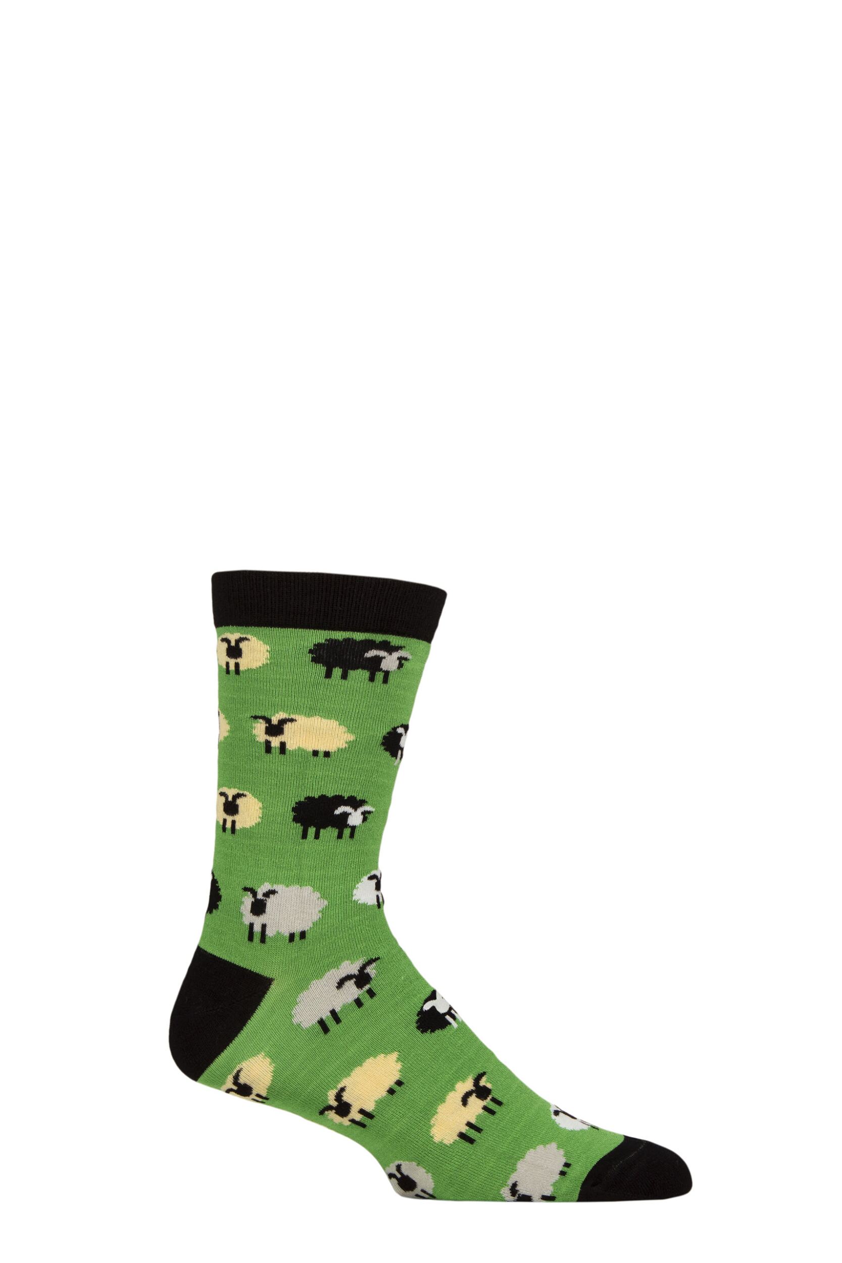 Image of Mens and Women's 1 Pair Shared Earth Fair Trade Bamboo Sheep Socks Green 7-12 Mens