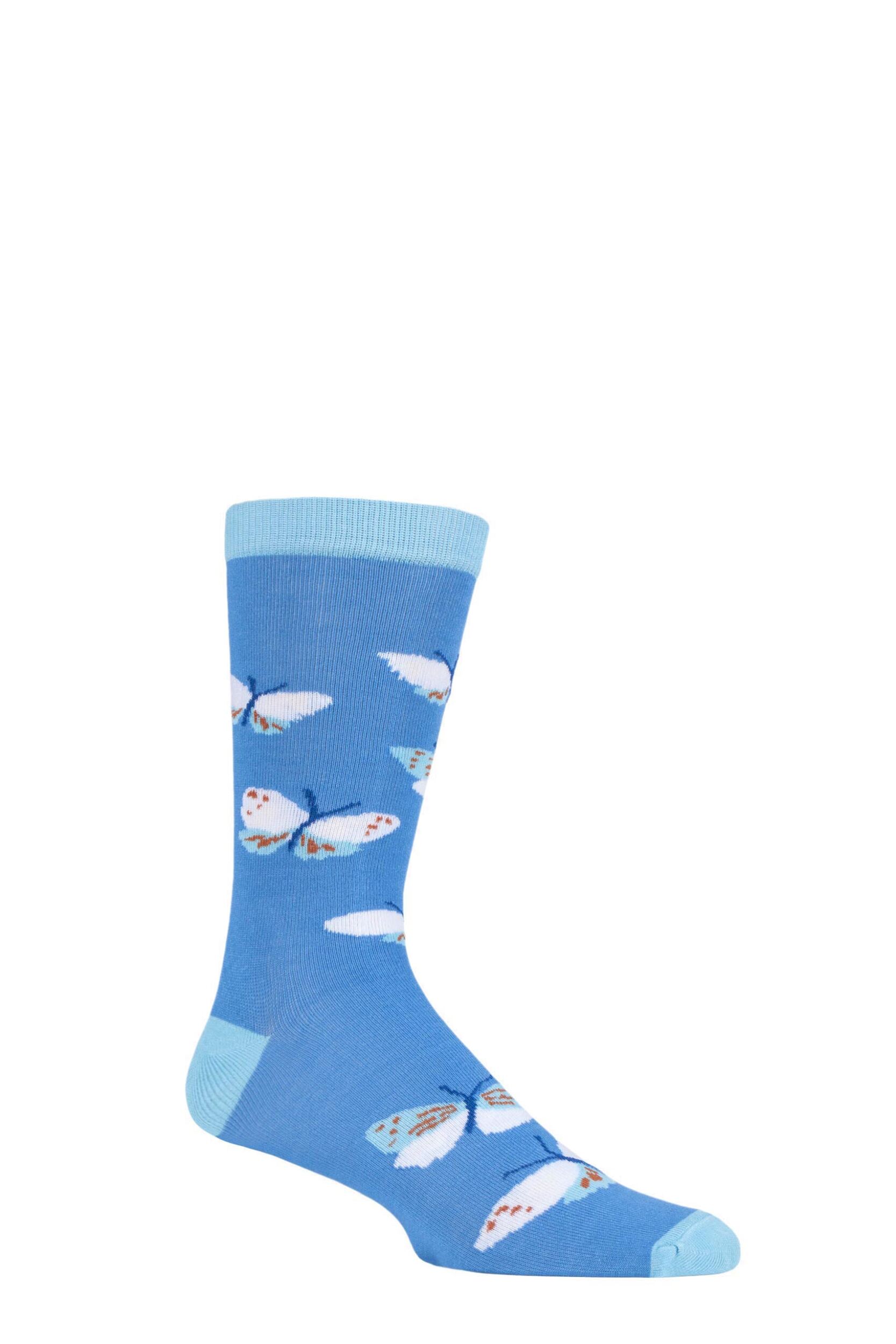 Image of 1 Pair Blue Fair Trade Bamboo Butterflies Socks Unisex 7-12 Mens - Shared Earth