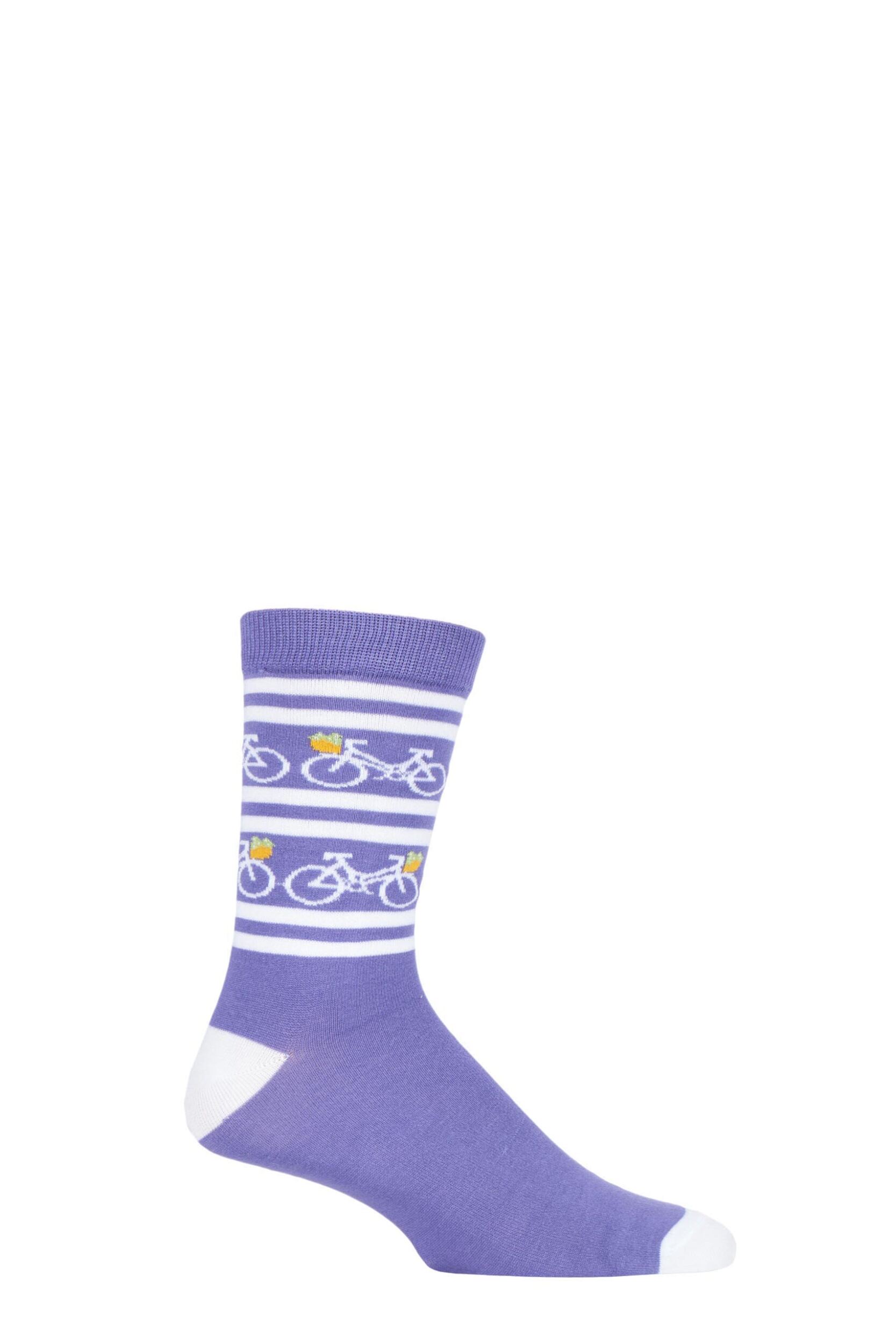 1 Pair Lilac Bicycle Fair Trade Bamboo Socks Unisex 3-7 Ladies - Shared Earth