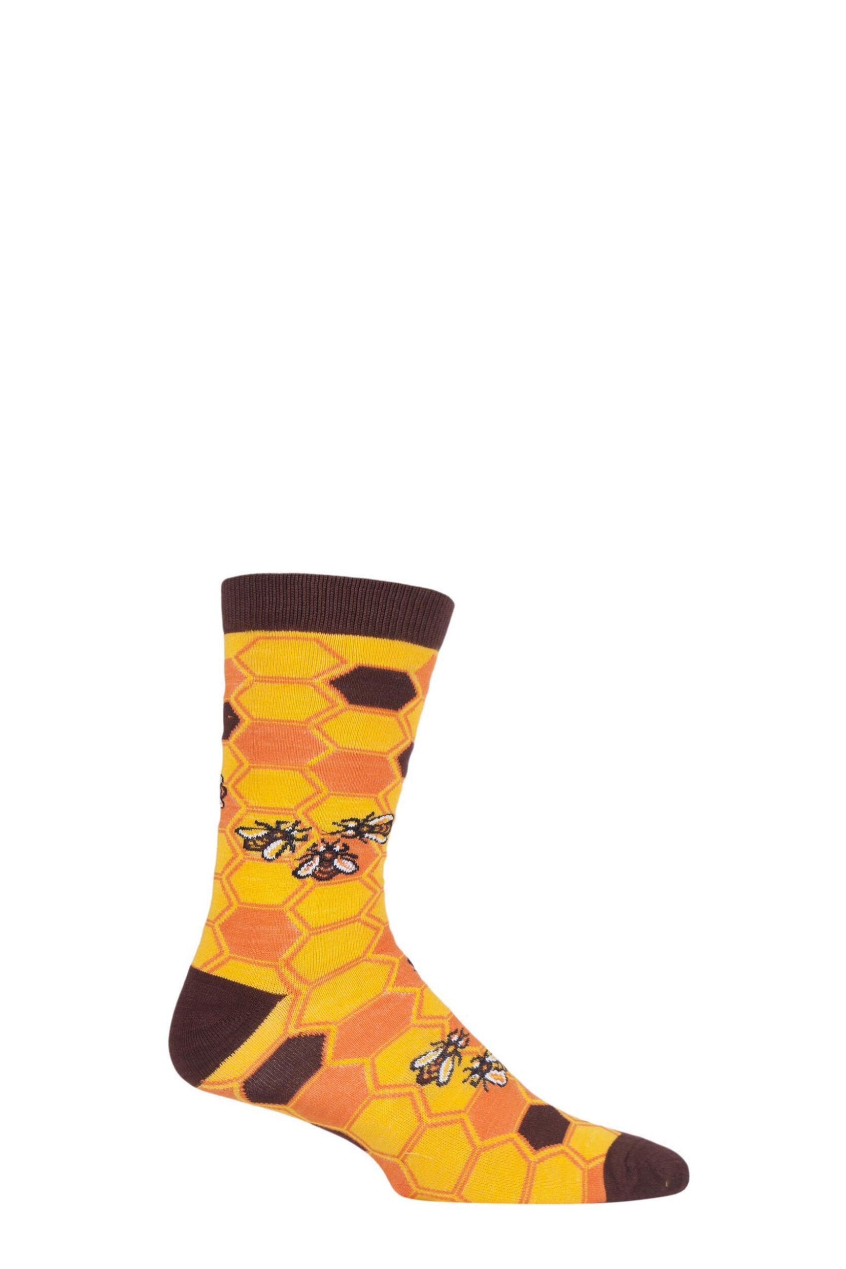 Image of 1 Pair Yellow Save Our Bees Fair Trade Bamboo Socks Unisex 3-7 Ladies - Shared Earth