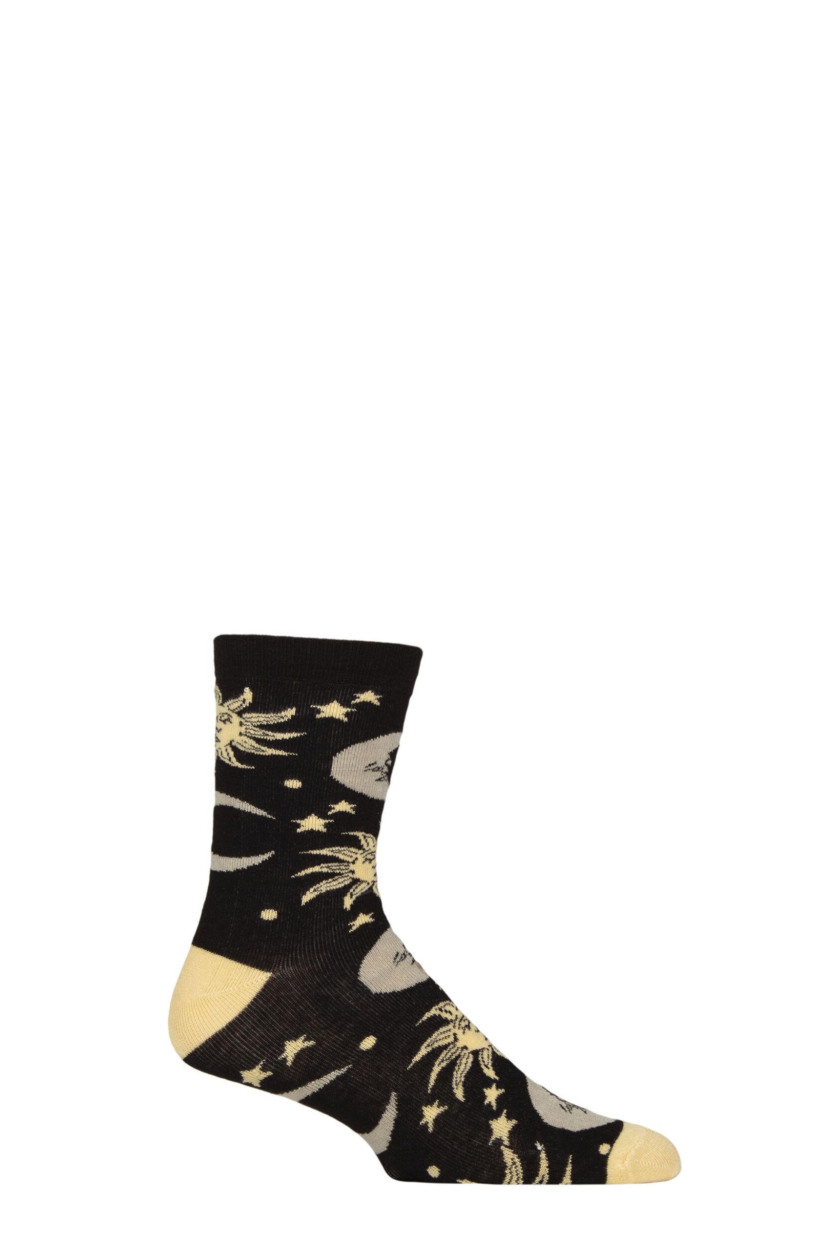 Mens and Women's 1 Pair Shared Earth Fair Trade Suns Moons and Stars Bamboo Socks Sun Moon and Stars UK 3-7