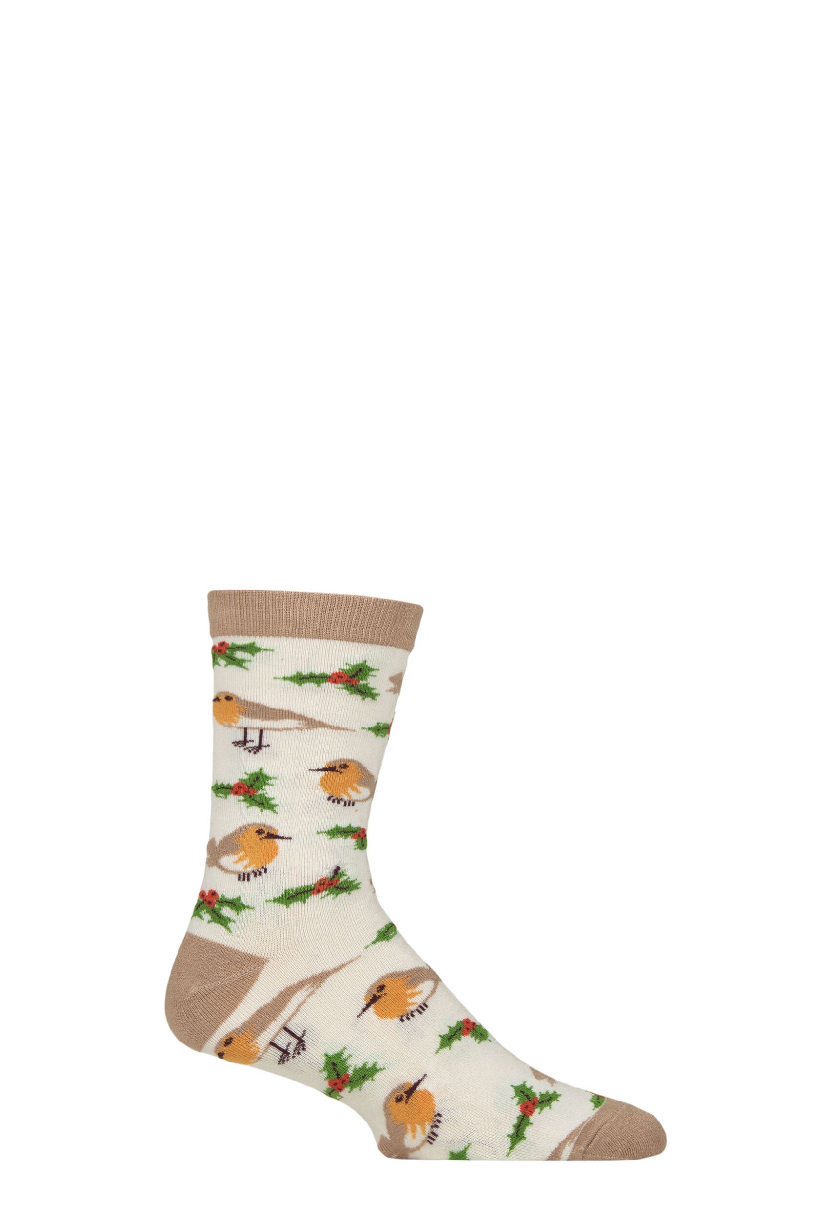 Mens and Women's 1 Pair Shared Earth Fair Trade Christmas Bamboo Socks Robins UK 3-7