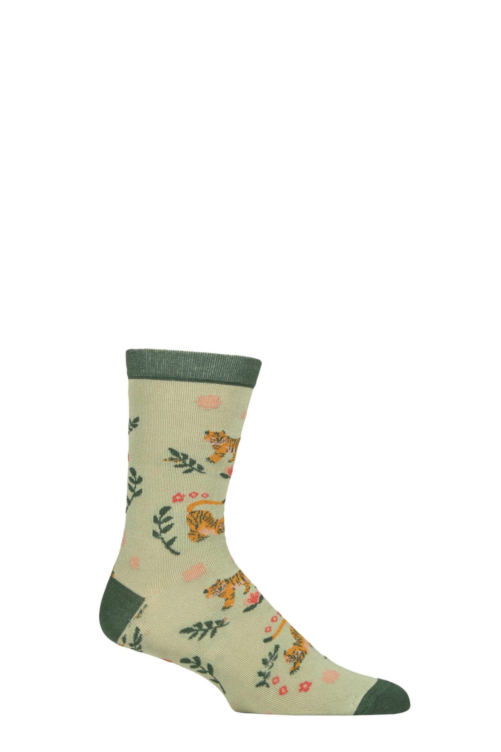 Mens and Women's 1 Pair Shared Earth Fair Trade Indian Inspired Bamboo Socks Tigers UK 7-12