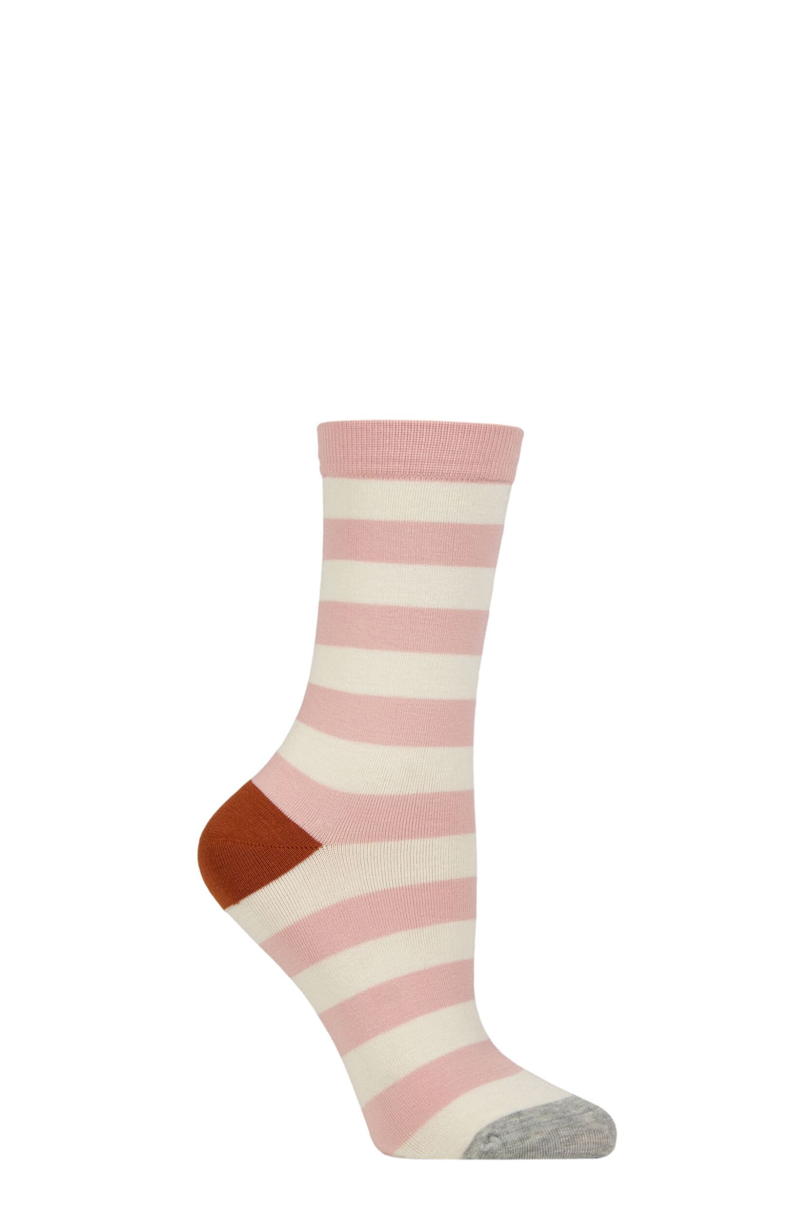 Women's 1 Pair Caroline Gardner Patterned Bamboo and Cotton Blend Socks Stripe Pink / Cream 4-8