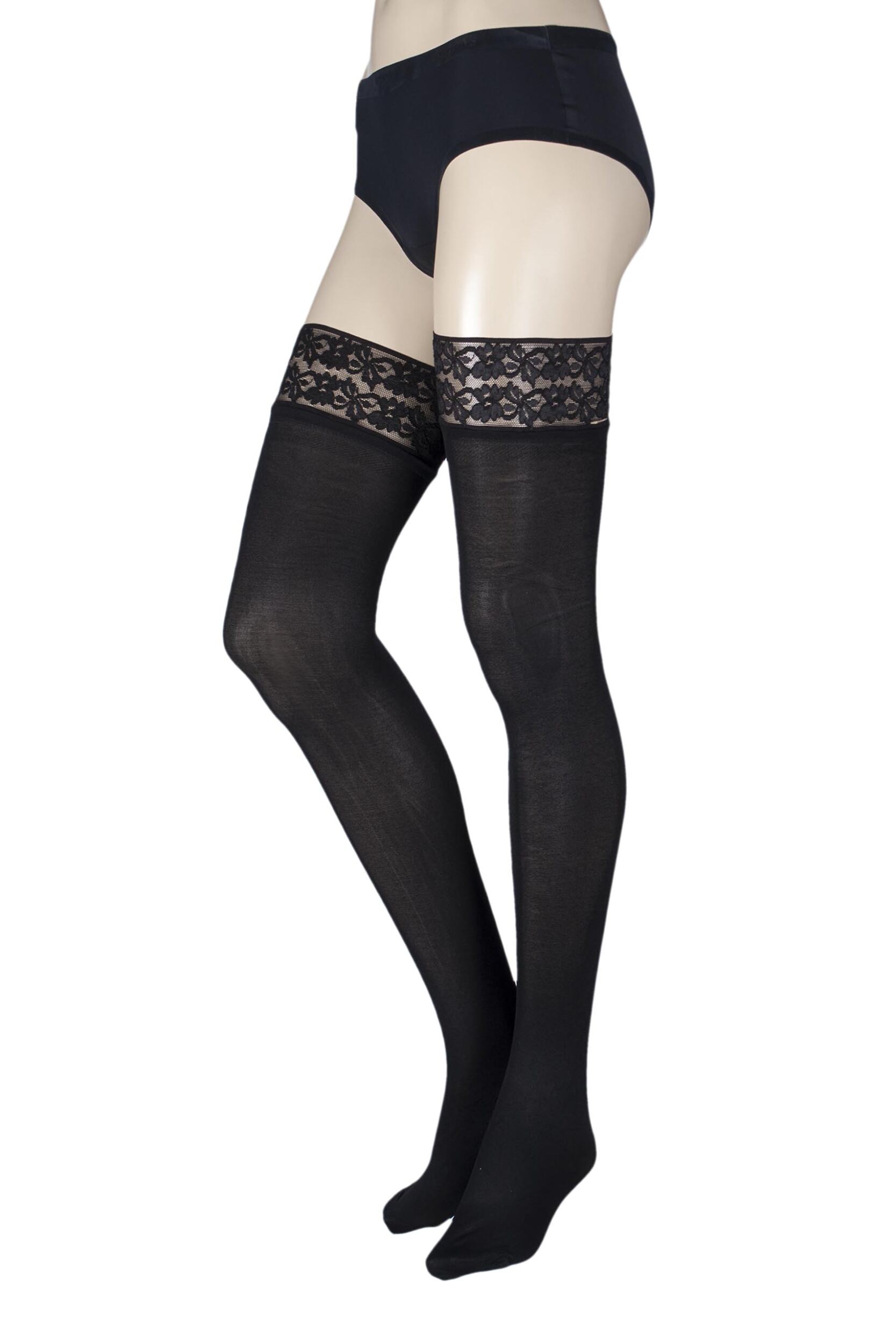 Image of Ladies 1 Pair Pretty Legs 80 Denier Lace Top Hold Ups