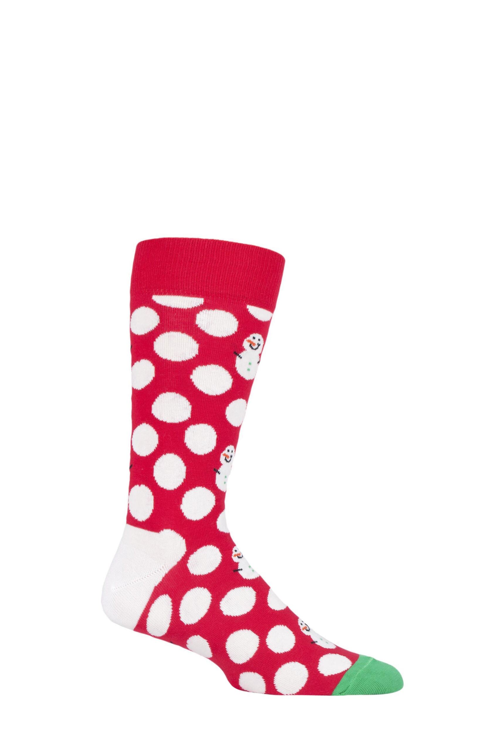 1 Pair Multi Christmas Big Dot Snowman Combed Cotton Socks Unisex 4-7 Unisex - Happy Socks