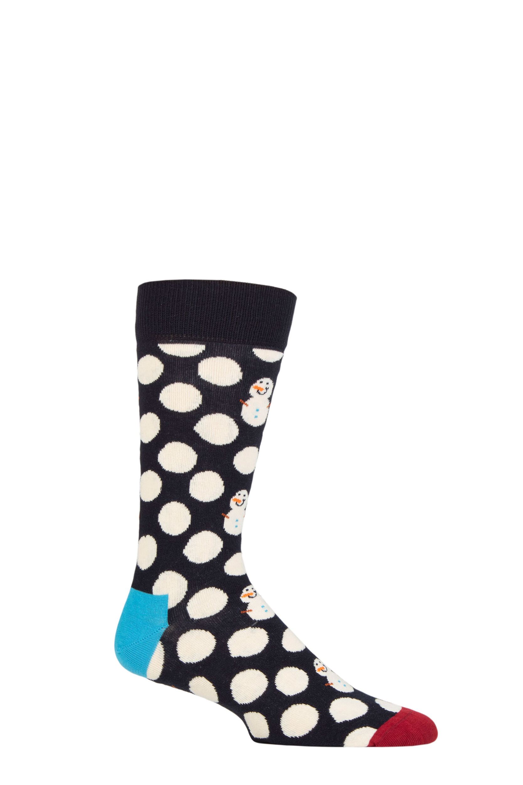 Mens and Women's 1 Pair Happy Socks Big Dot Snowman Socks Navy 7.5-11.5 Unisex