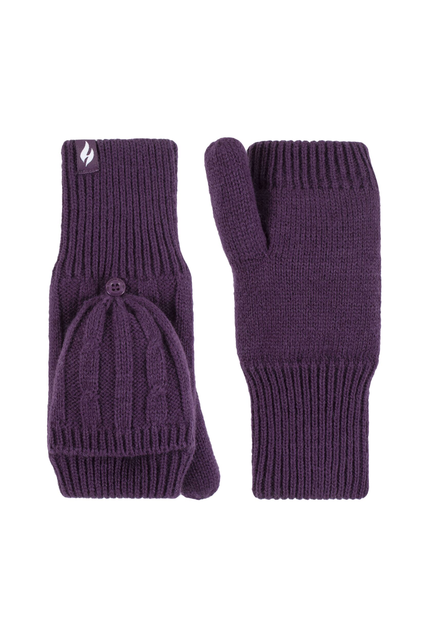 Women's 1 Pair SOCKSHOP Heat Holders Ash Cable Knit Converter Mittens Purple One Size