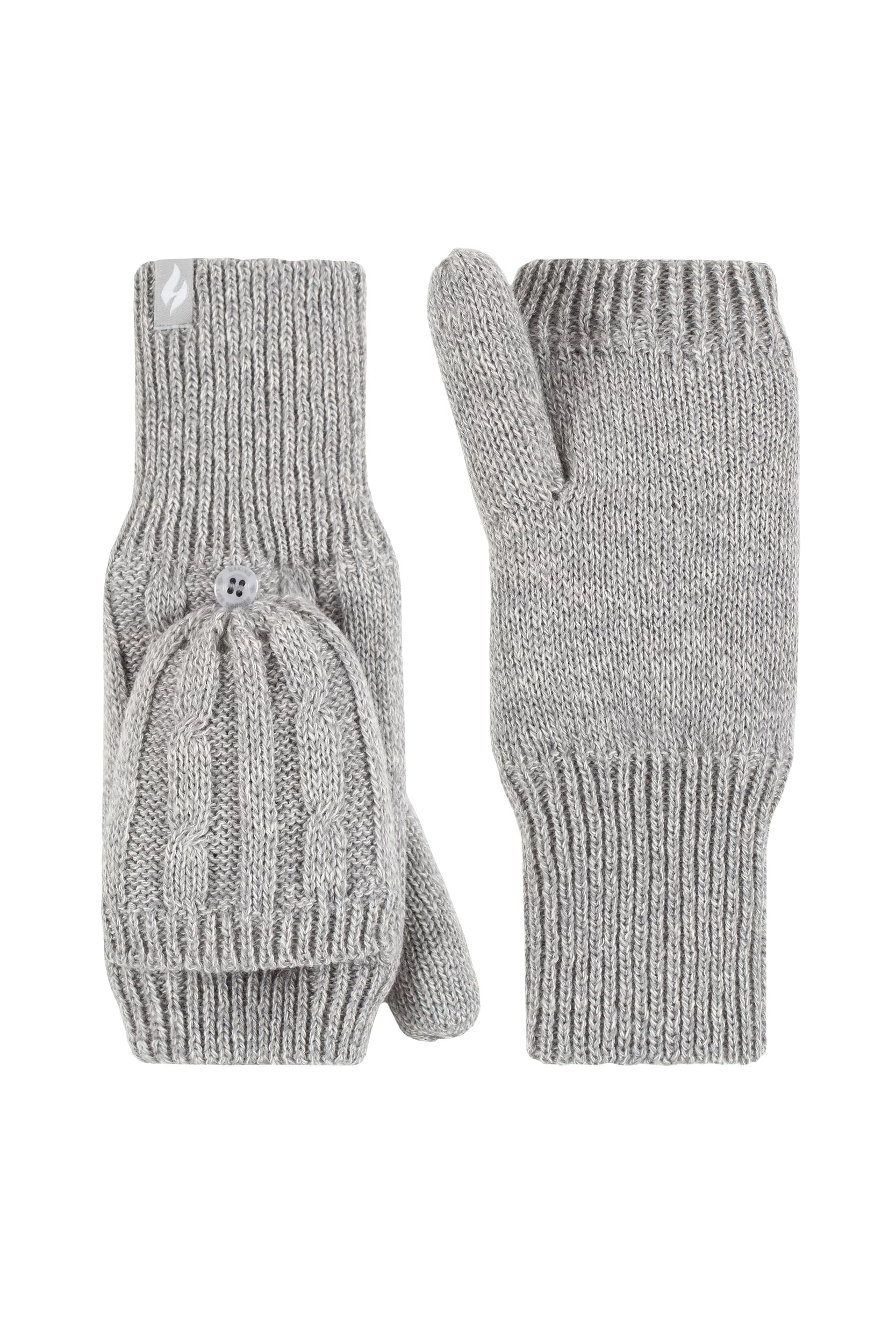 Women's 1 Pair SOCKSHOP Heat Holders Ash Cable Knit Converter Mittens Light Grey