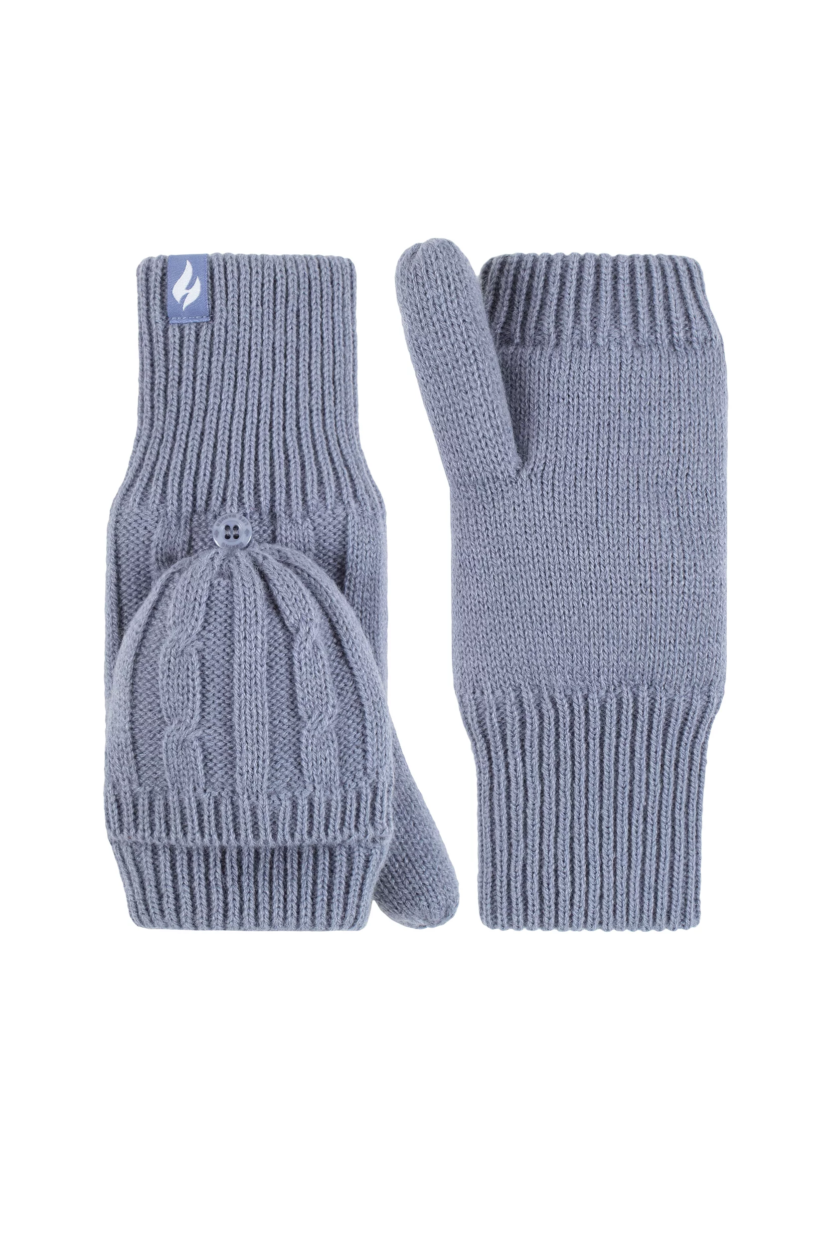 Women's 1 Pair SOCKSHOP Heat Holders Ash Cable Knit Converter Mittens Dusky Blue