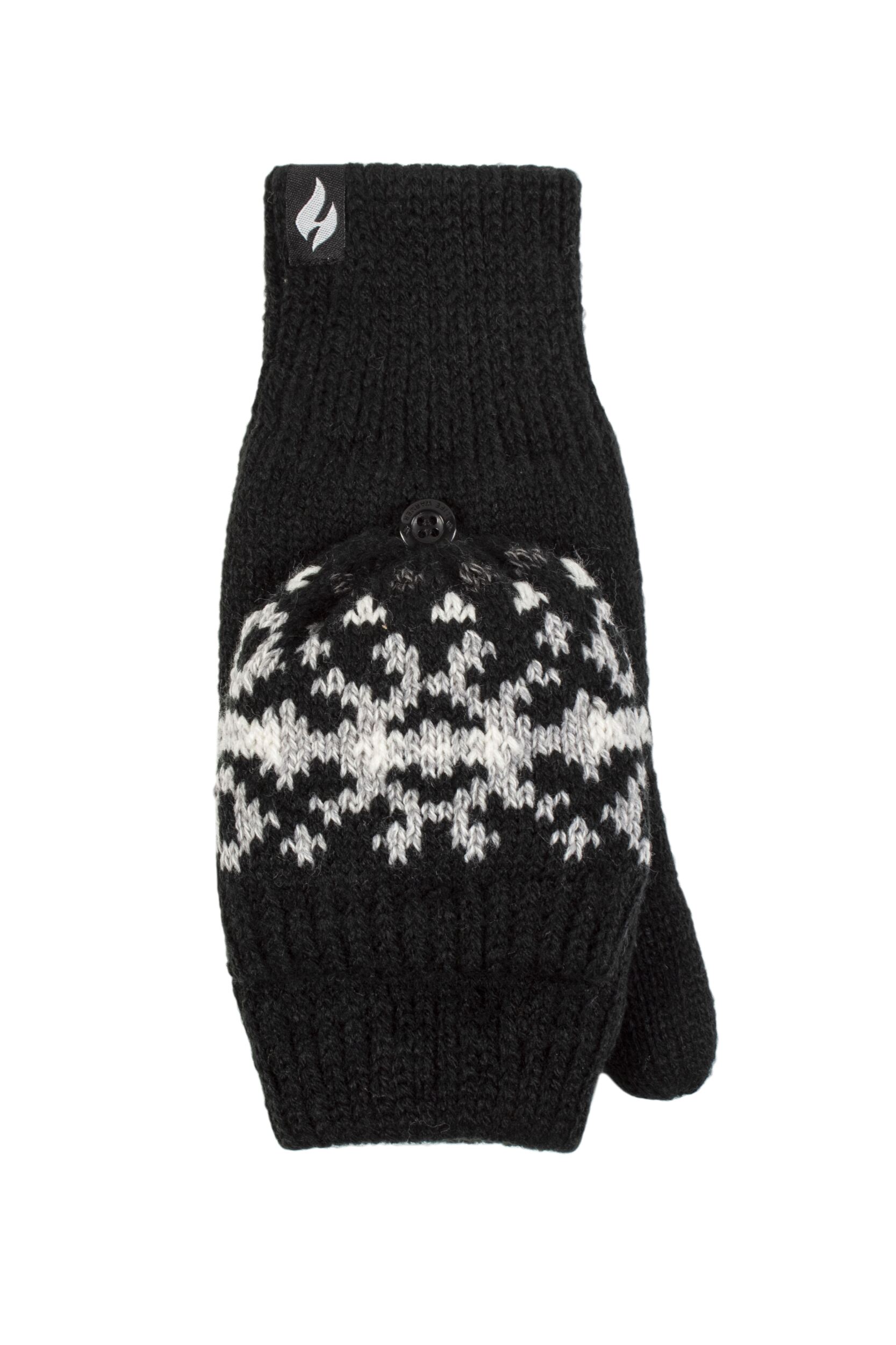 Women's 1 Pack SOCKSHOP Heat Holders Heather Patterned Converter Mittens Black One Size