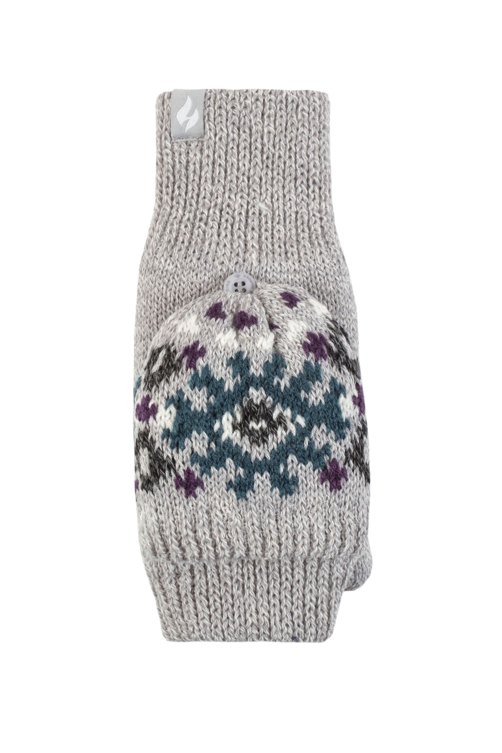 Women's 1 Pack SOCKSHOP Heat Holders Heather Patterned Converter Mittens Light Grey One Size