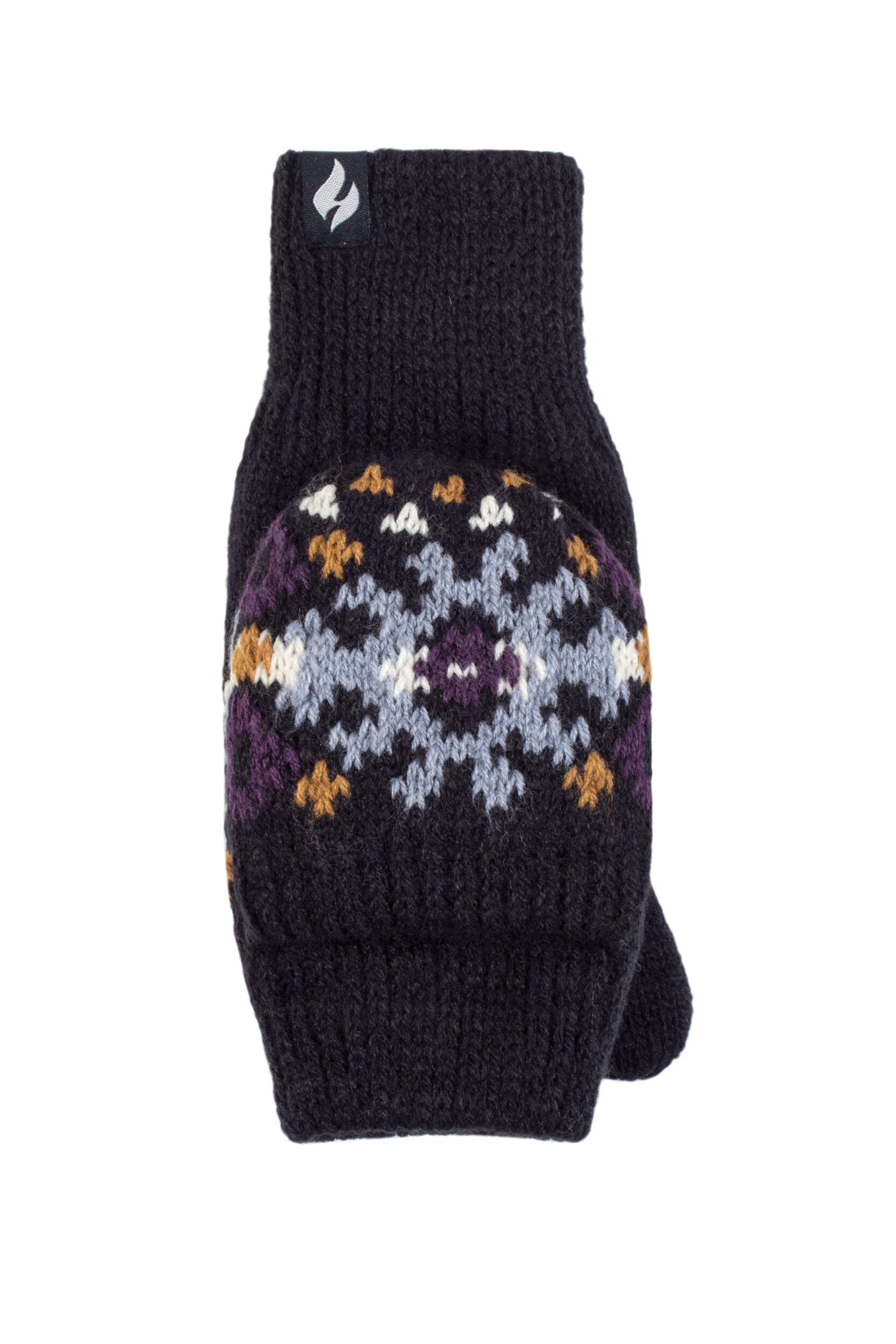 Women's 1 Pack SOCKSHOP Heat Holders Heather Patterned Converter Mittens Navy One Size