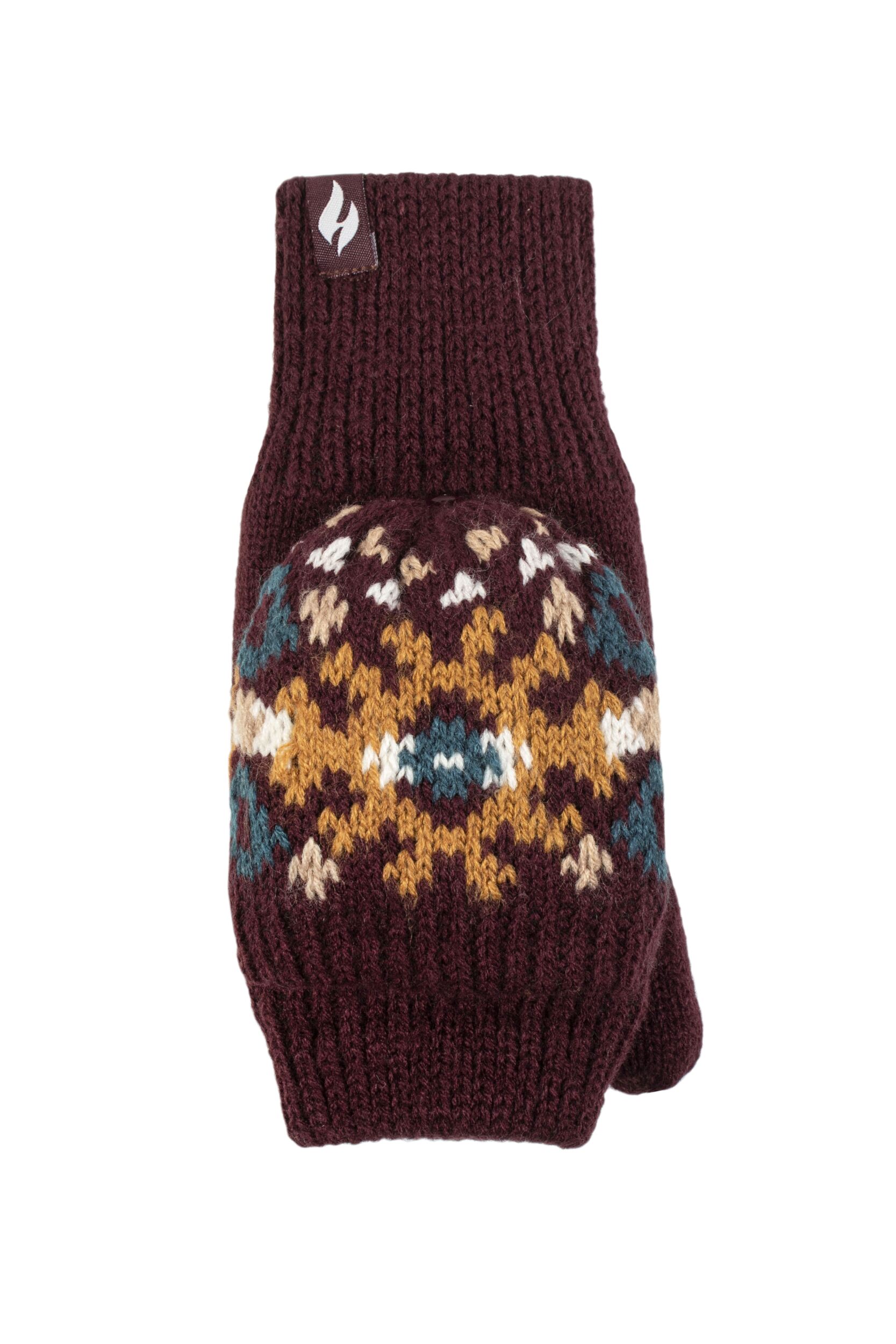 Women's 1 Pack SOCKSHOP Heat Holders Heather Patterned Converter Mittens Wine One Size