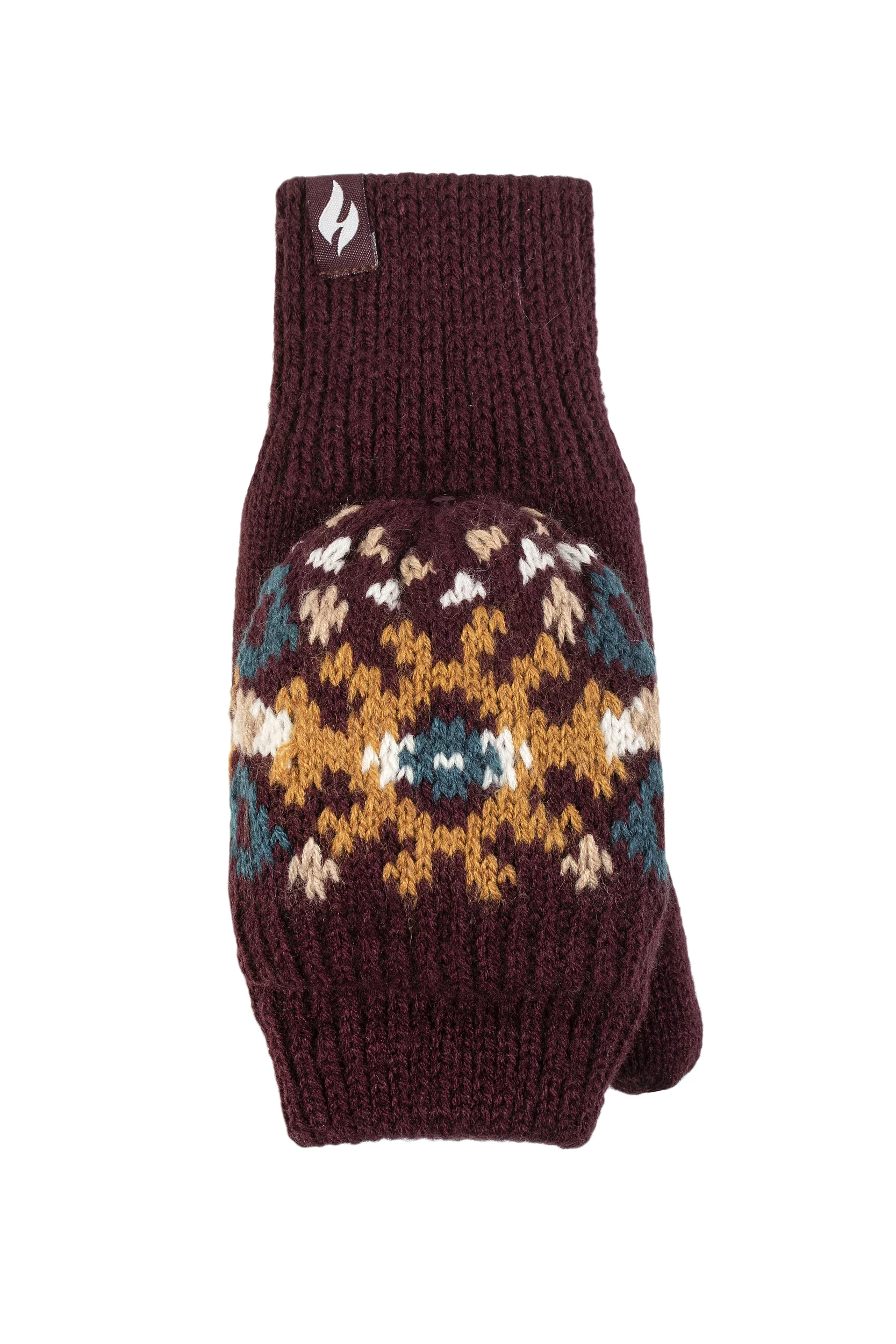 Women's 1 Pack SOCKSHOP Heat Holders Heather Patterned Converter Mittens Wine