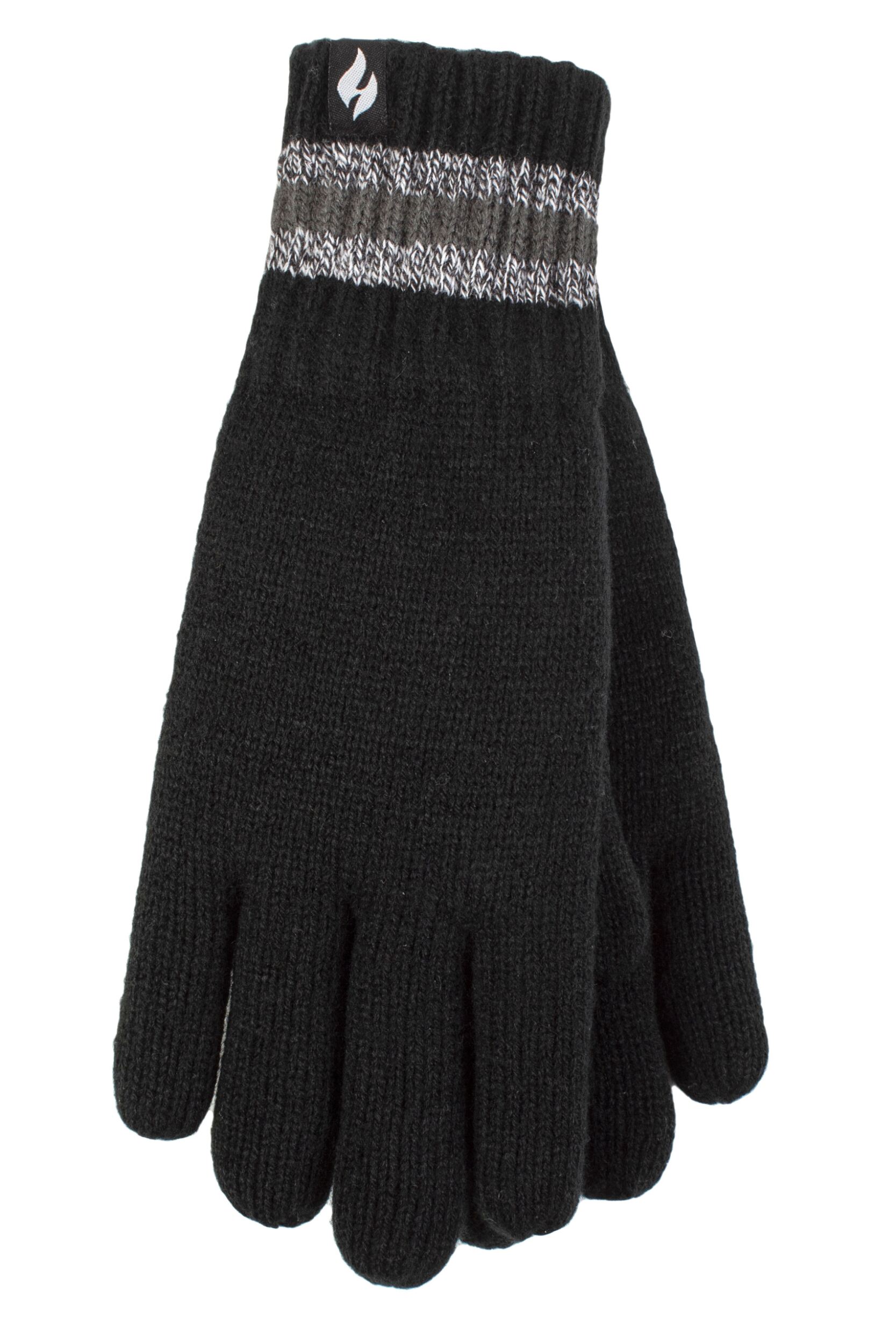 Mens 1 Pack SOCKSHOP Heat Holders Cedar Stripe Cuff Gloves Black L/XL