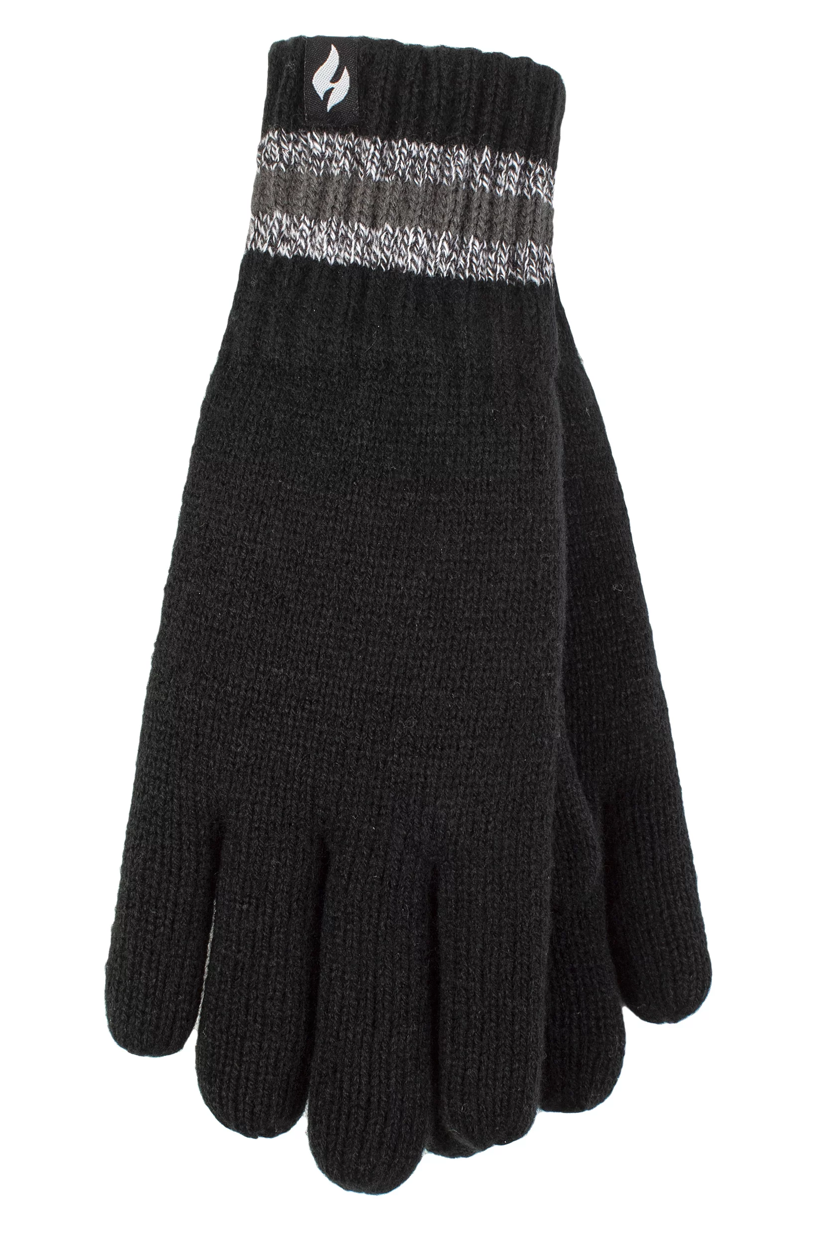 Mens 1 Pack SOCKSHOP Heat Holders Cedar Stripe Cuff Gloves Black