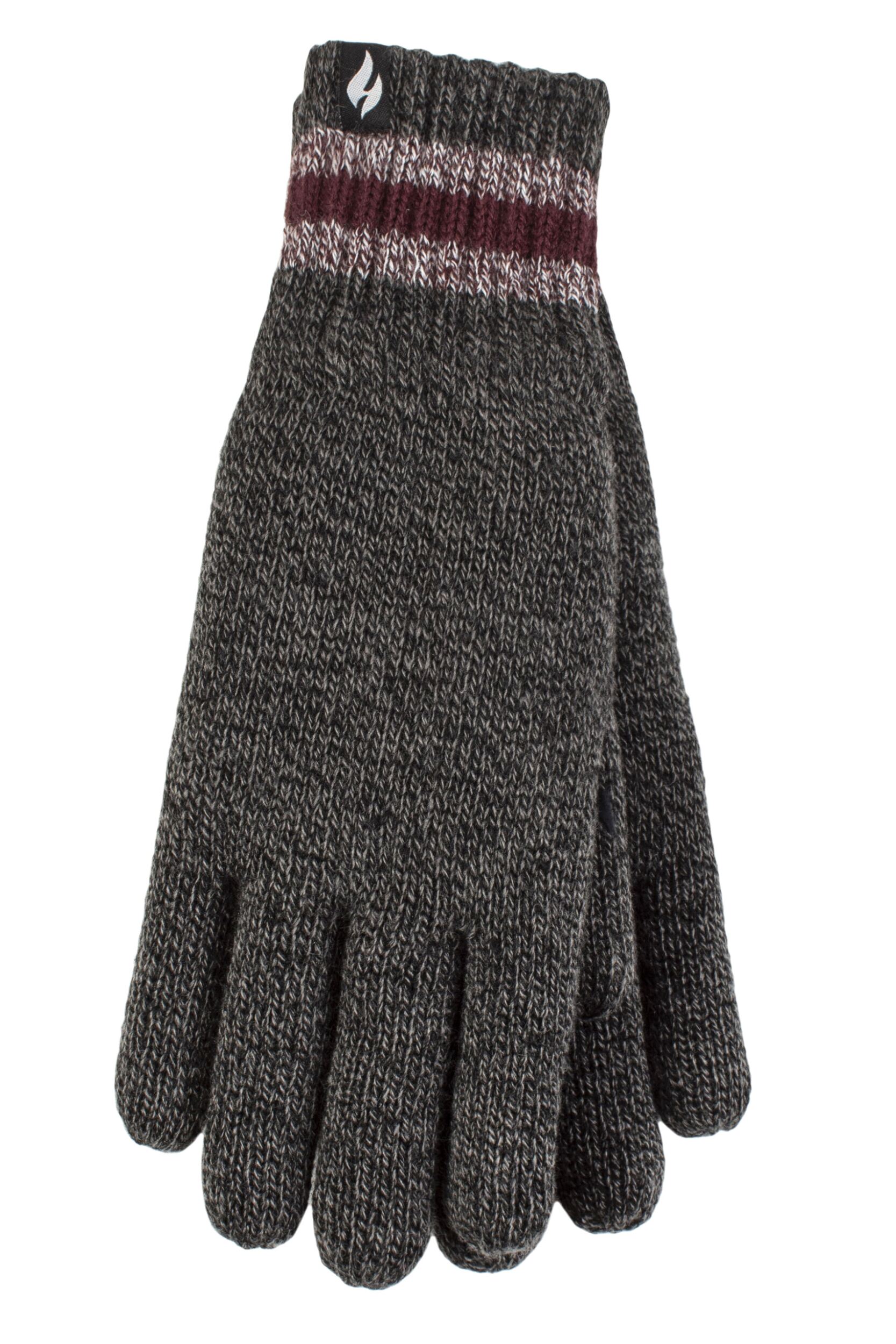 Mens 1 Pack SOCKSHOP Heat Holders Cedar Stripe Cuff Gloves Charcoal L/XL