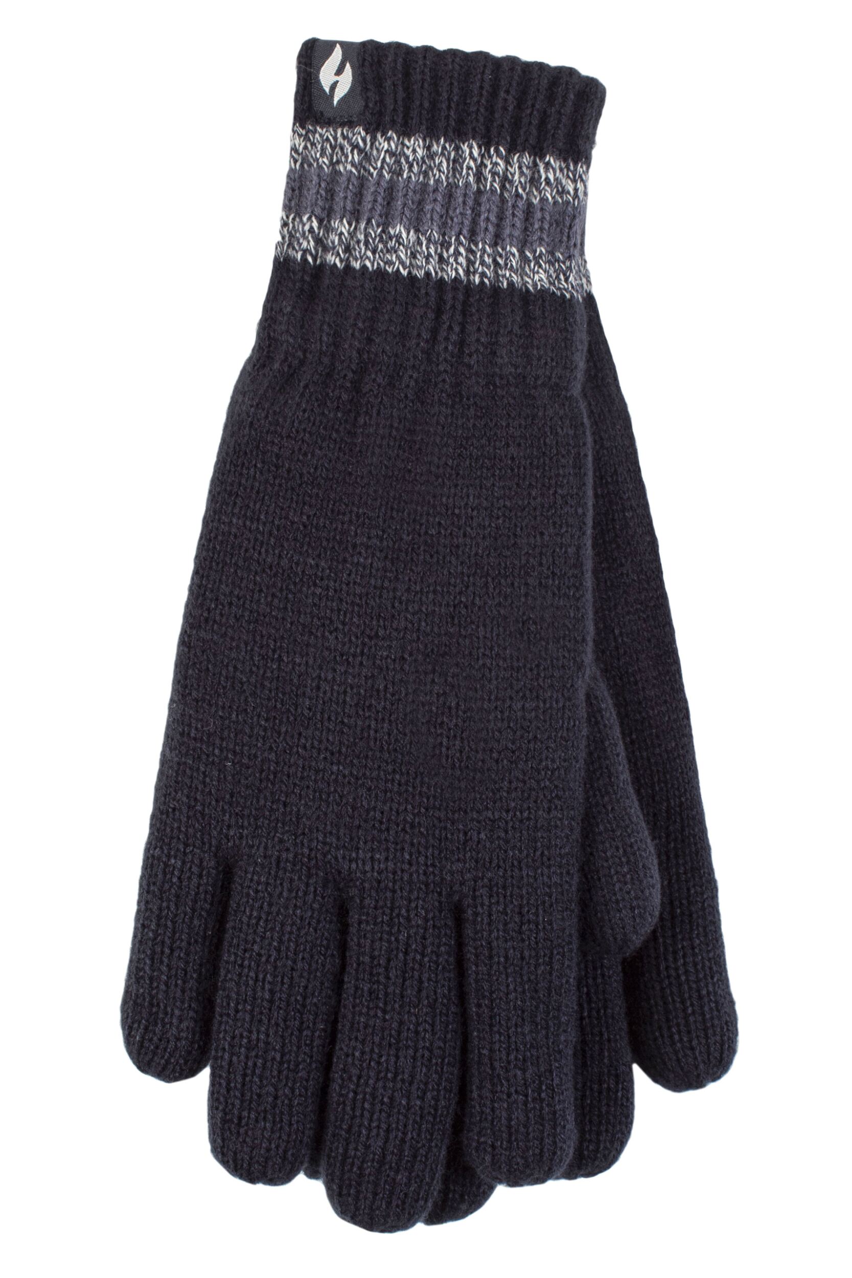 Mens 1 Pack SOCKSHOP Heat Holders Cedar Stripe Cuff Gloves Navy L/XL