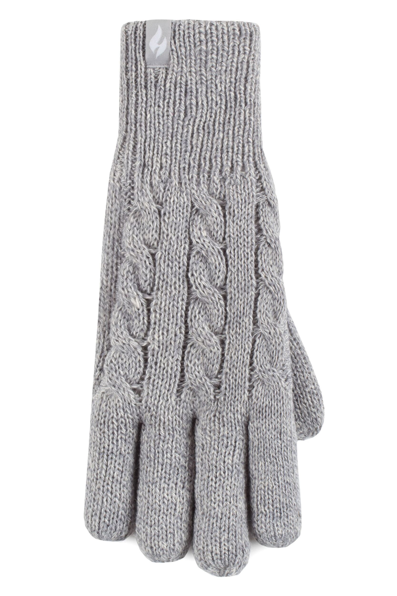 Women's 1 Pair SOCKSHOP Heat Holders Willow Cable Gloves Light Grey S/M
