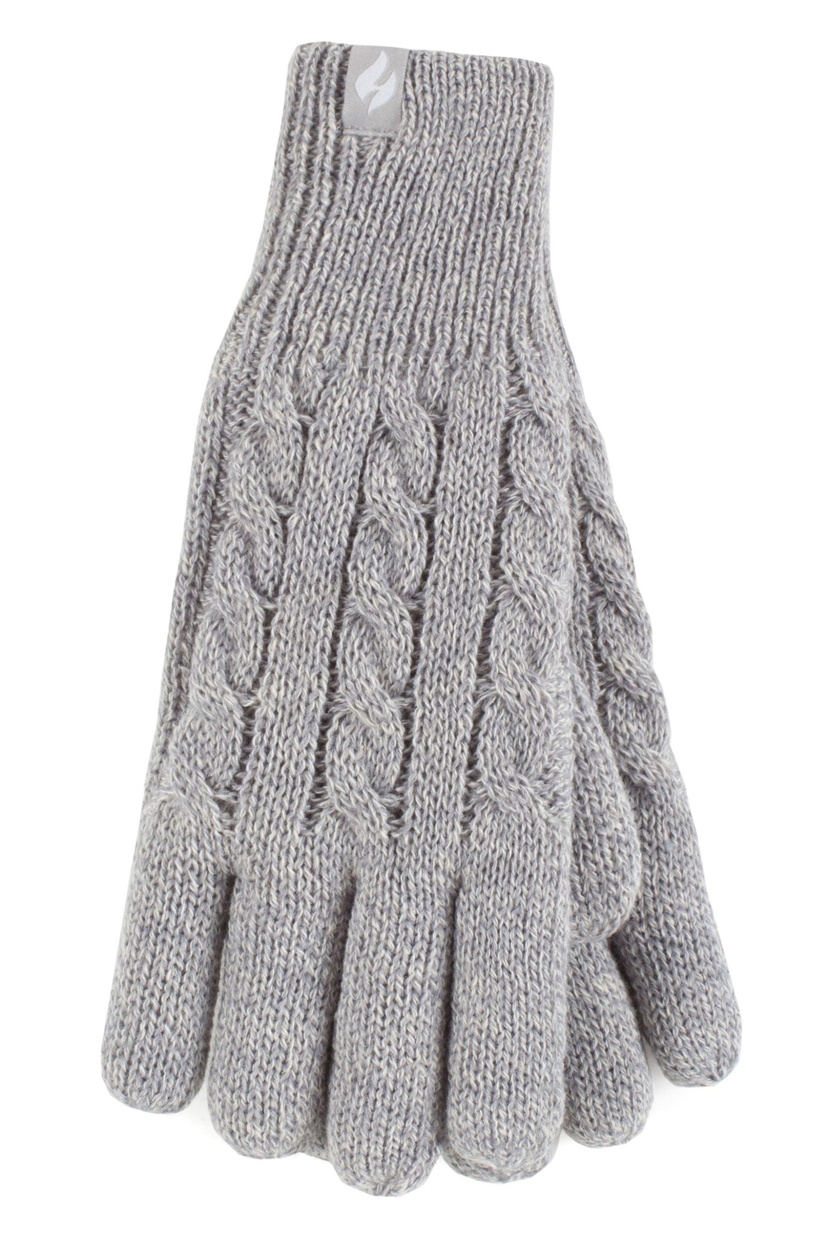 Women's 1 Pair SOCKSHOP Heat Holders Willow Cable Gloves Light Grey M/L