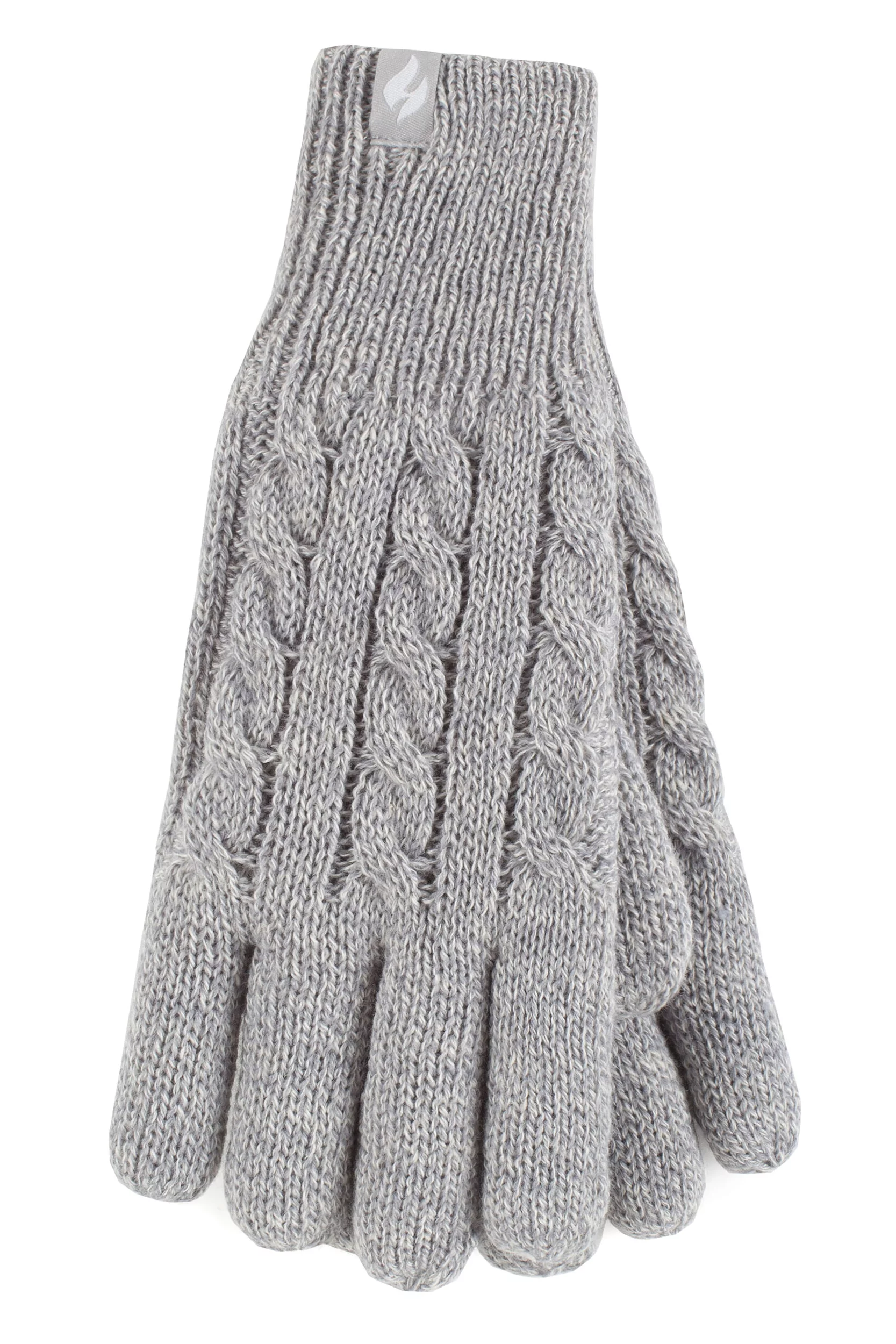 Women's 1 Pair SOCKSHOP Heat Holders Willow Cable Gloves Light Grey